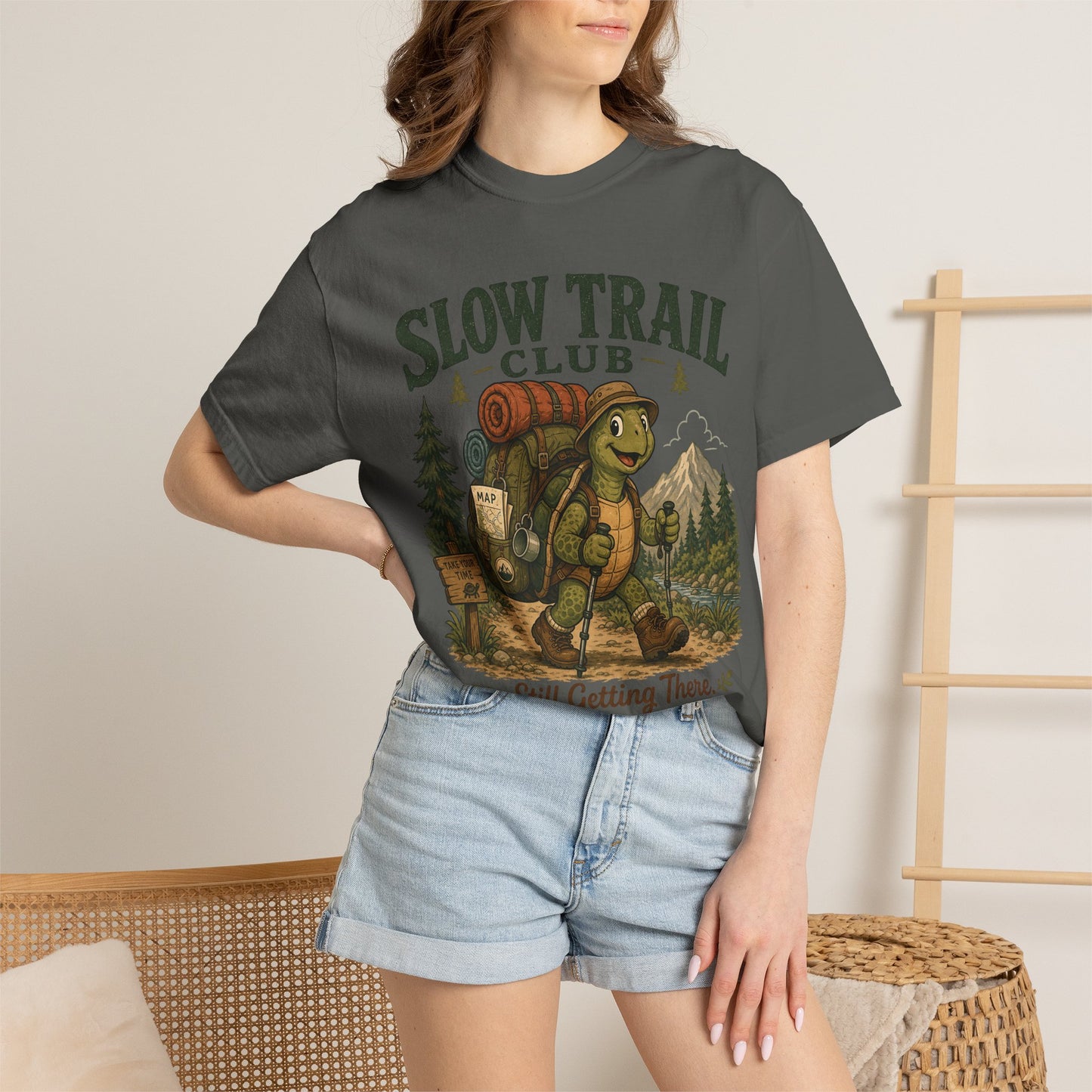 Slow Trail Club T-Shirt — “Still Getting There” Hiking Turtle Graphic Tee