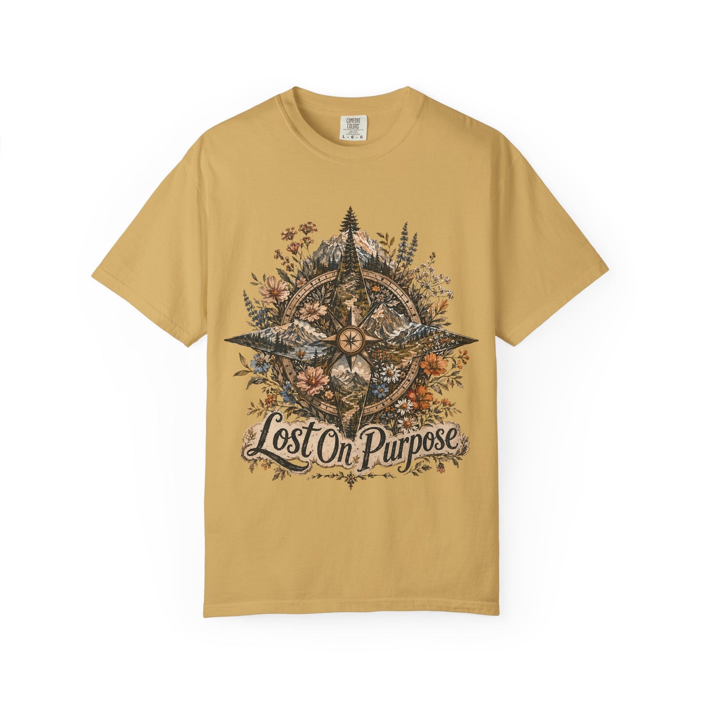 Lost on Purpose Compass T-Shirt — Floral Adventure Graphic Tee