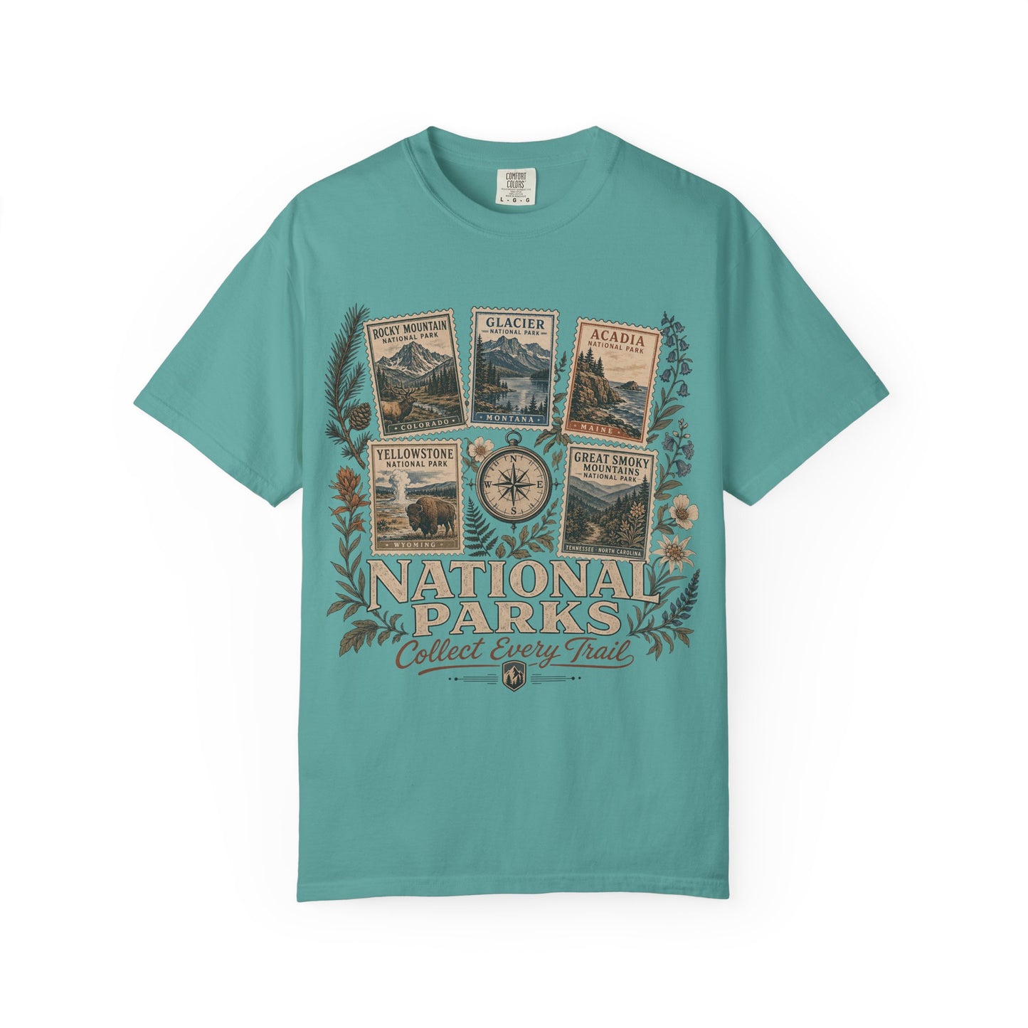 National Parks T-Shirt — 'Collect Every Trail' Vintage Park Stamps Design