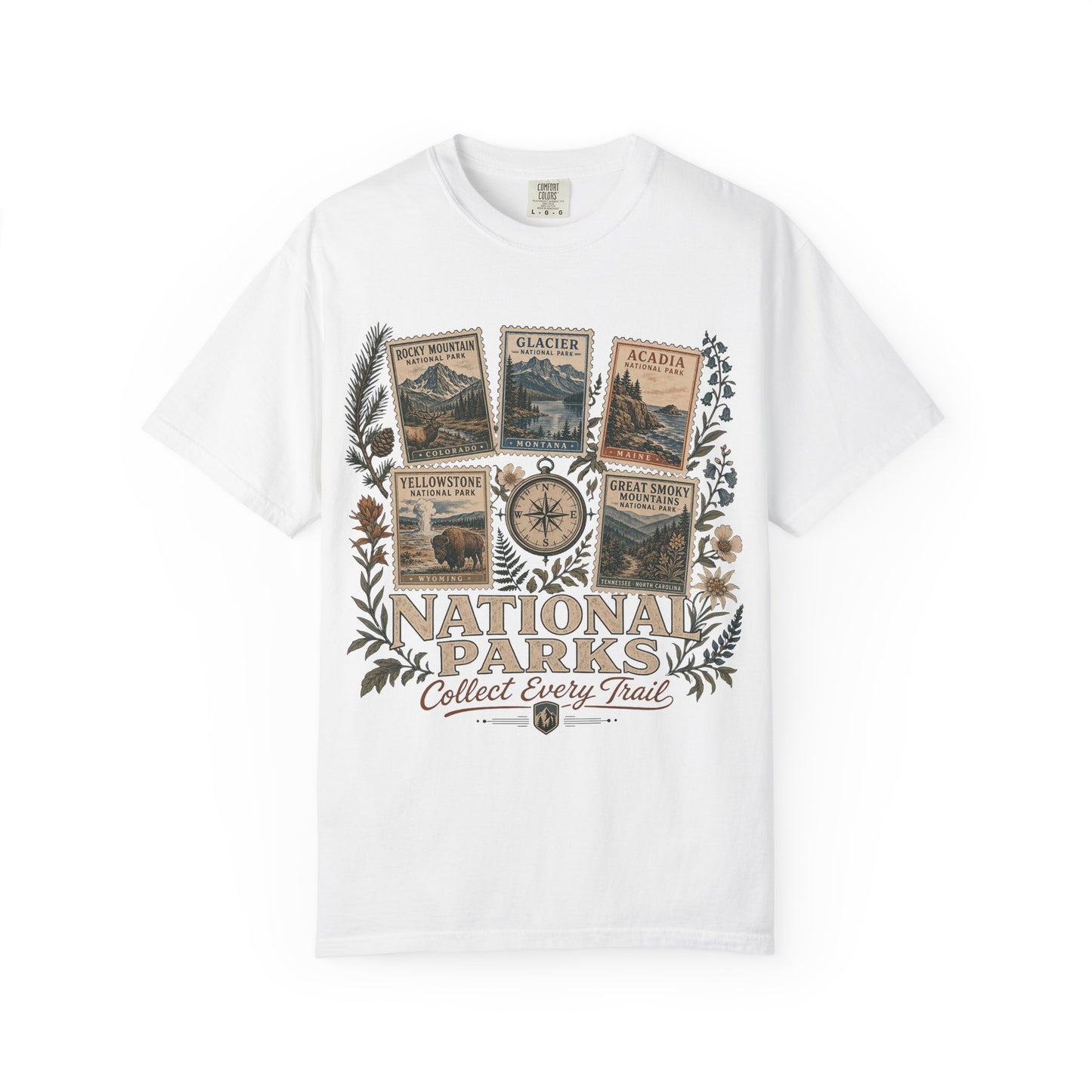 National Parks T-Shirt — 'Collect Every Trail' Vintage Park Stamps Design