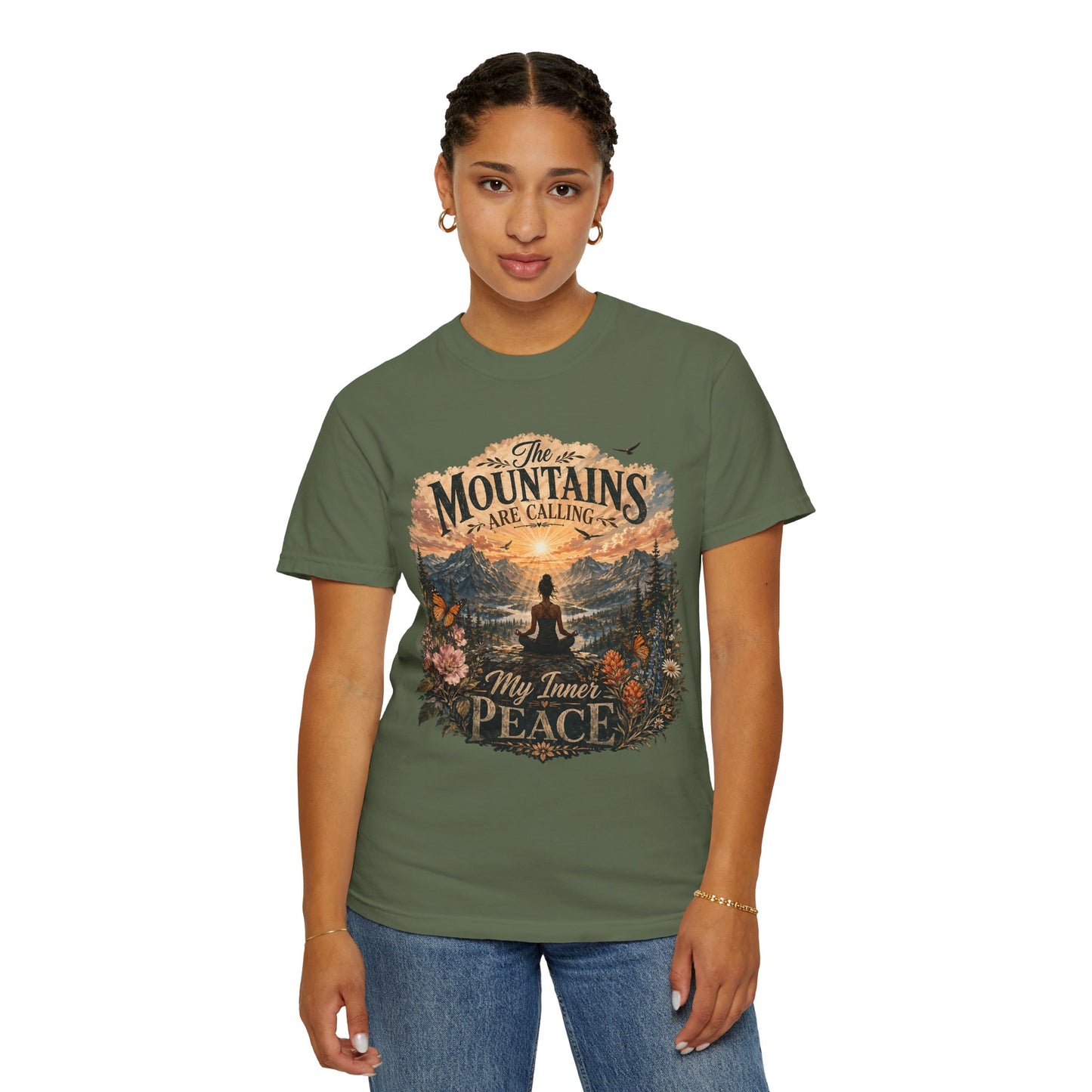 Mountain Meditation T‑Shirt — "The Mountains Are Calling, My Time of Peace"