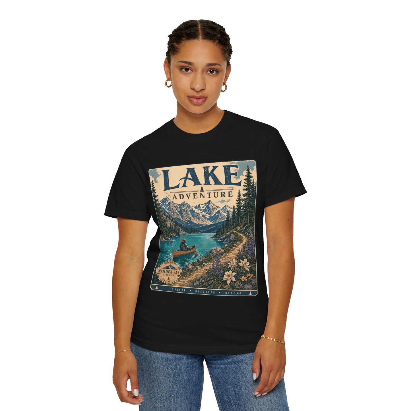 Lake Adventure T-Shirt — Retro Mountain Lake Graphic Tee