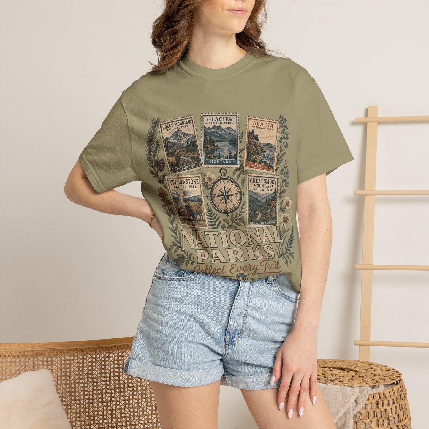National Parks T-Shirt — 'Collect Every Trail' Vintage Park Stamps Design
