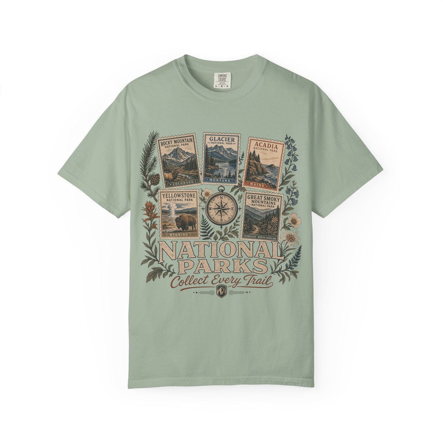 National Parks T-Shirt — 'Collect Every Trail' Vintage Park Stamps Design