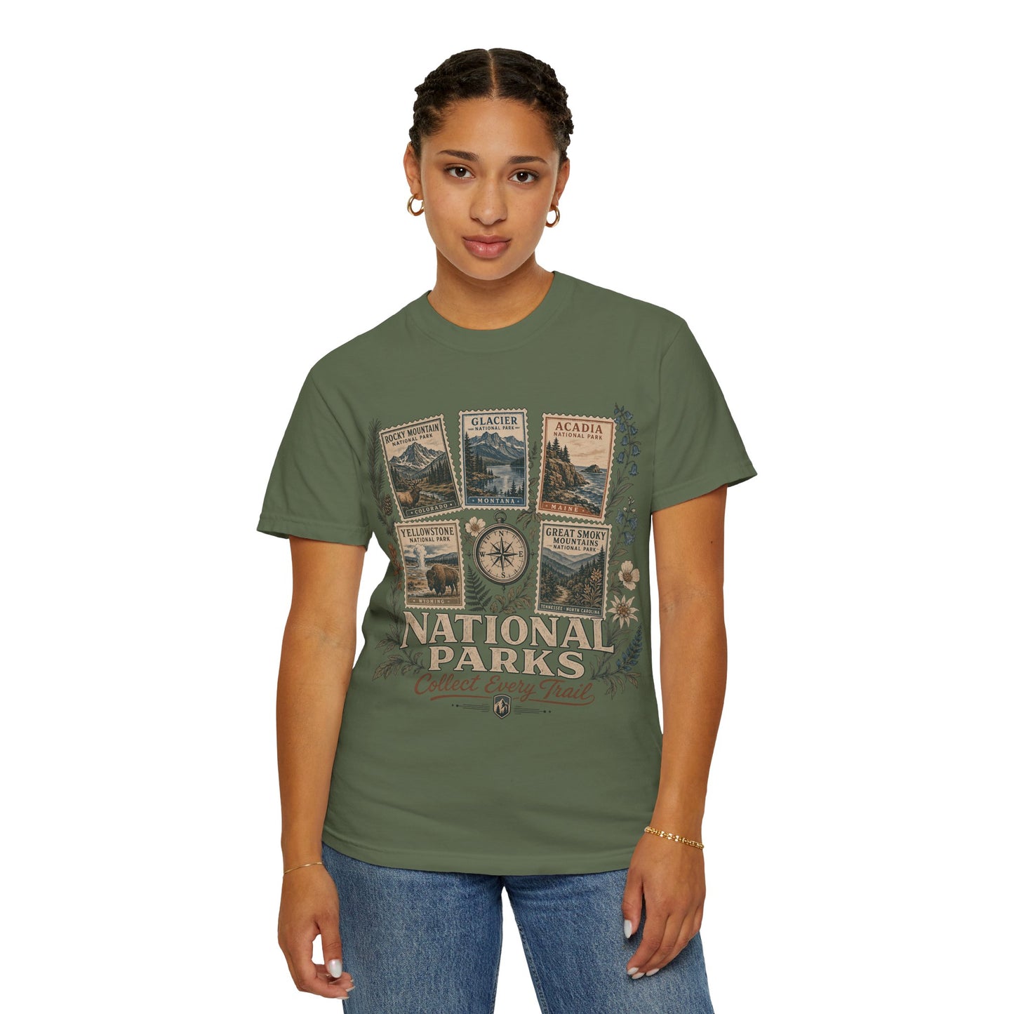 National Parks T-Shirt — 'Collect Every Trail' Vintage Park Stamps Design