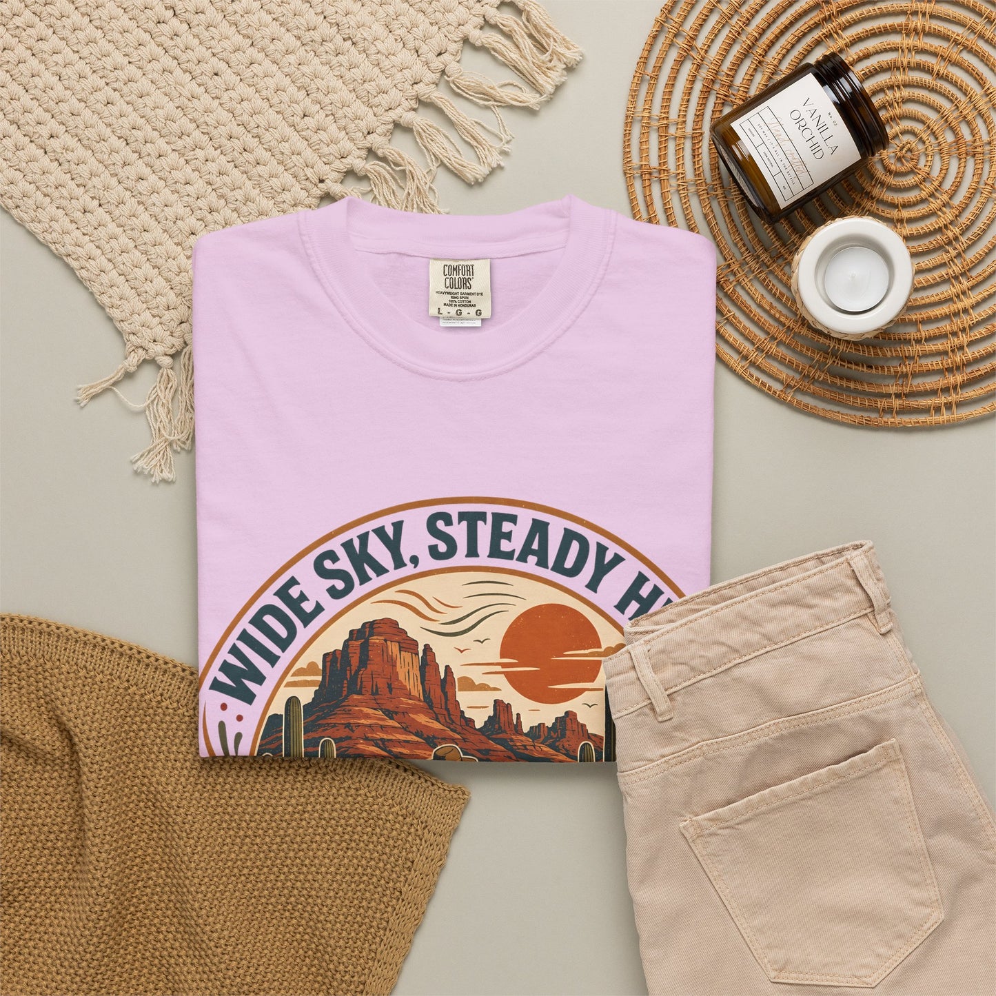 Desert Trail Society T-Shirt — "Wide Sky, Steady Heart" Retro Desert Graphic Tee