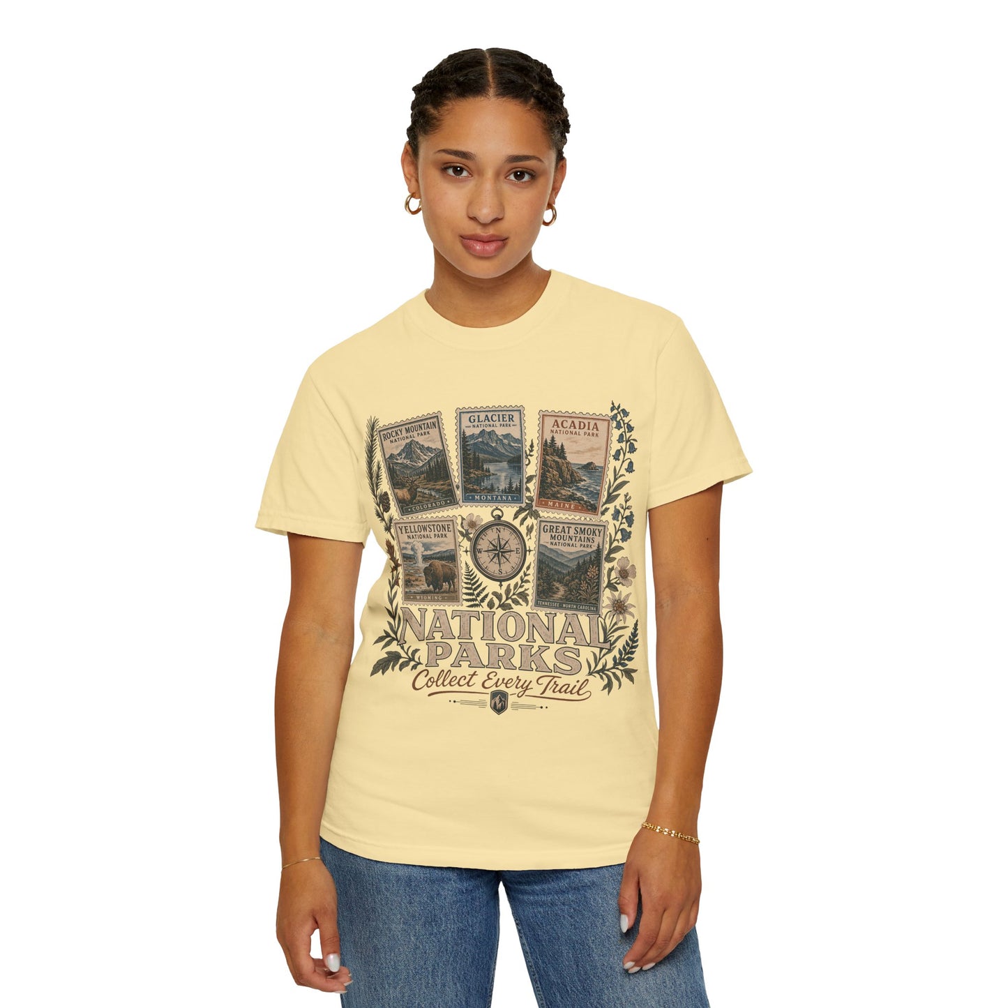 National Parks T-Shirt — 'Collect Every Trail' Vintage Park Stamps Design