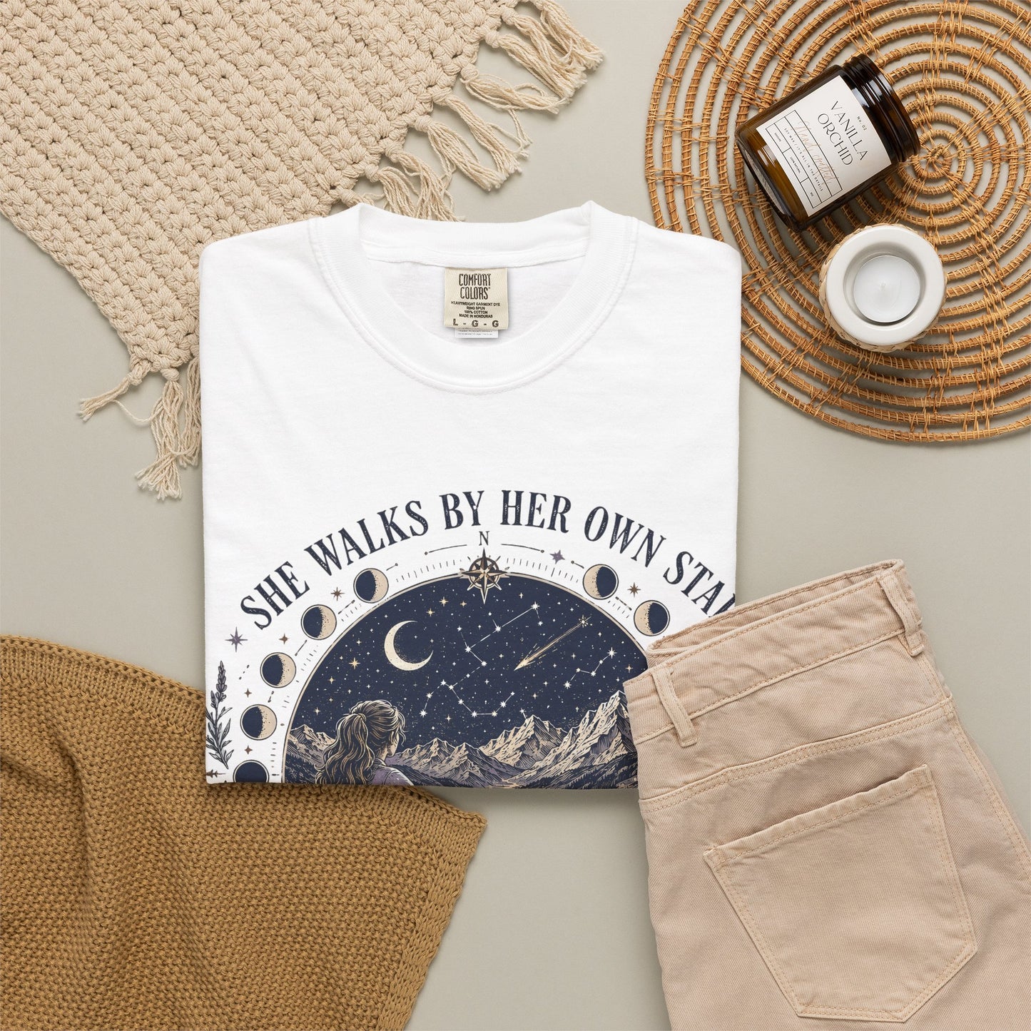 She Walks By Her Own Stars T-Shirt — Night Sky Adventure Graphic Tee