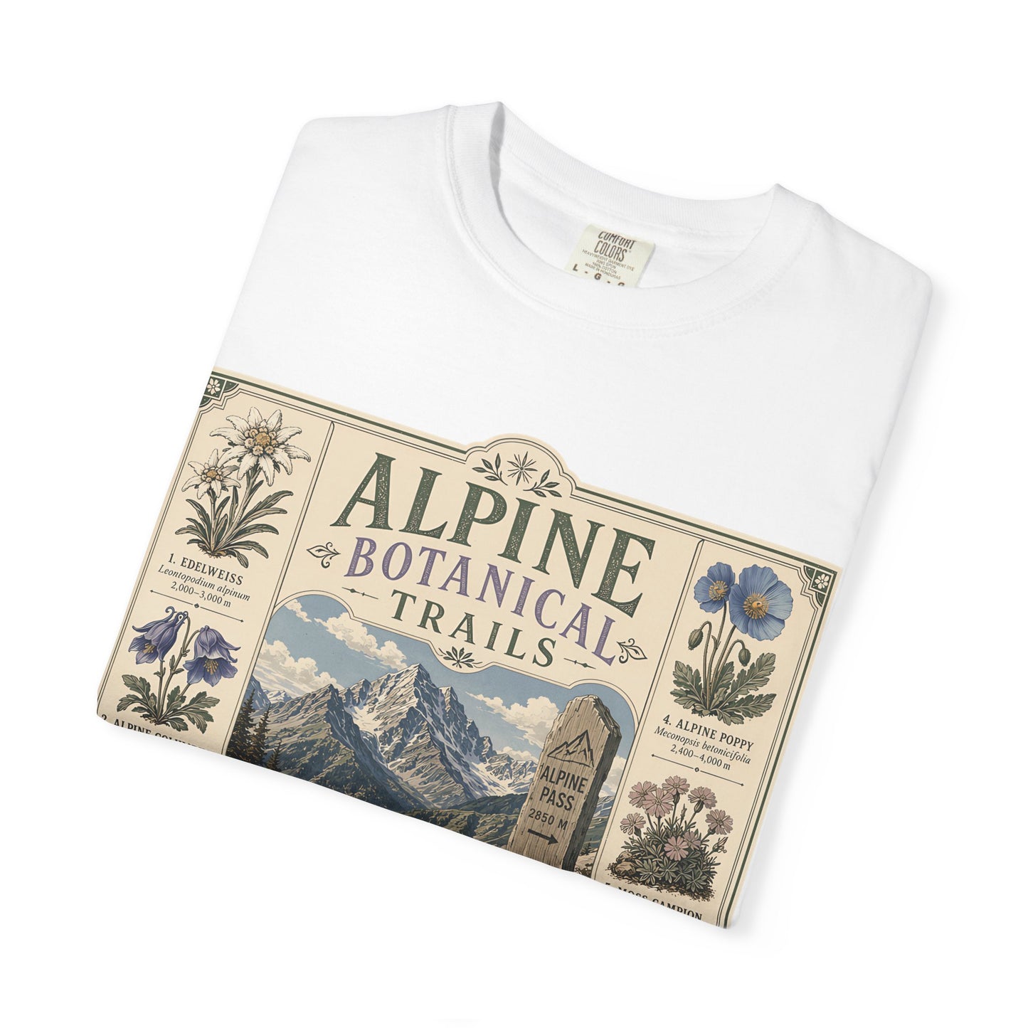 Alpine Botanical Trails T‑Shirt — Vintage Mountain & Wildflower Graphic