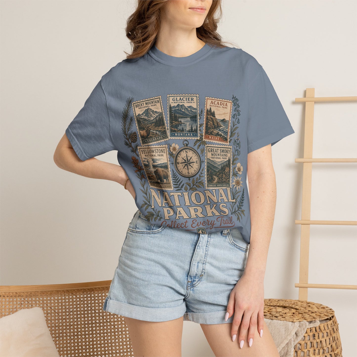 National Parks T-Shirt — 'Collect Every Trail' Vintage Park Stamps Design