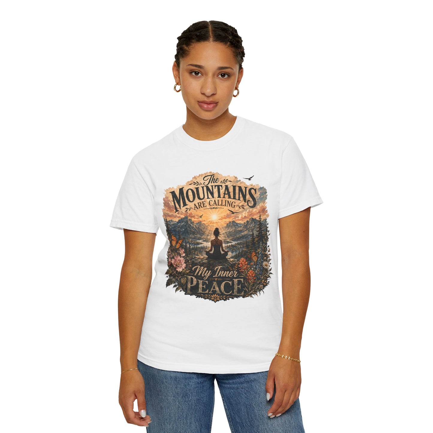 Mountain Meditation T‑Shirt — "The Mountains Are Calling, My Time of Peace"