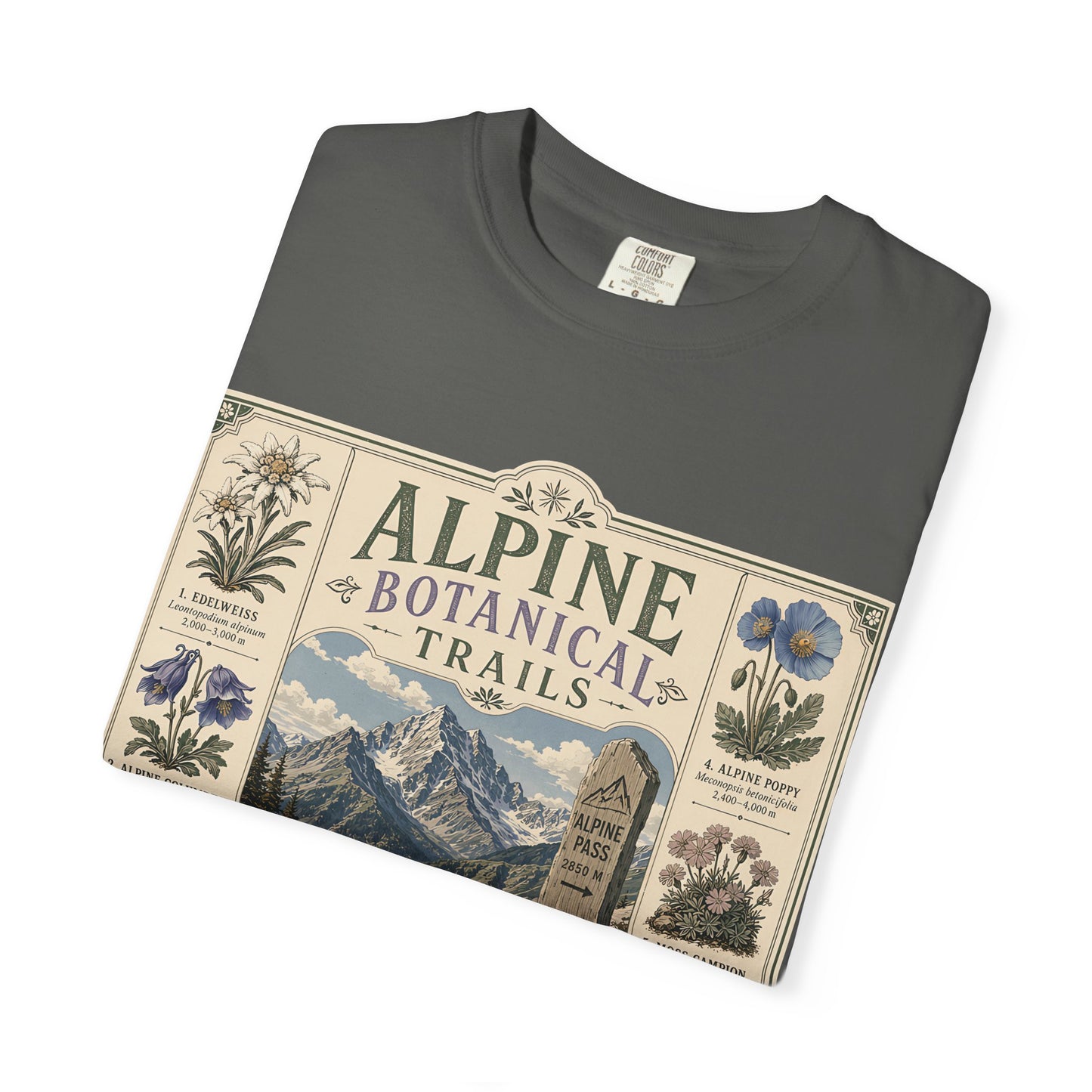 Alpine Botanical Trails T‑Shirt — Vintage Mountain & Wildflower Graphic