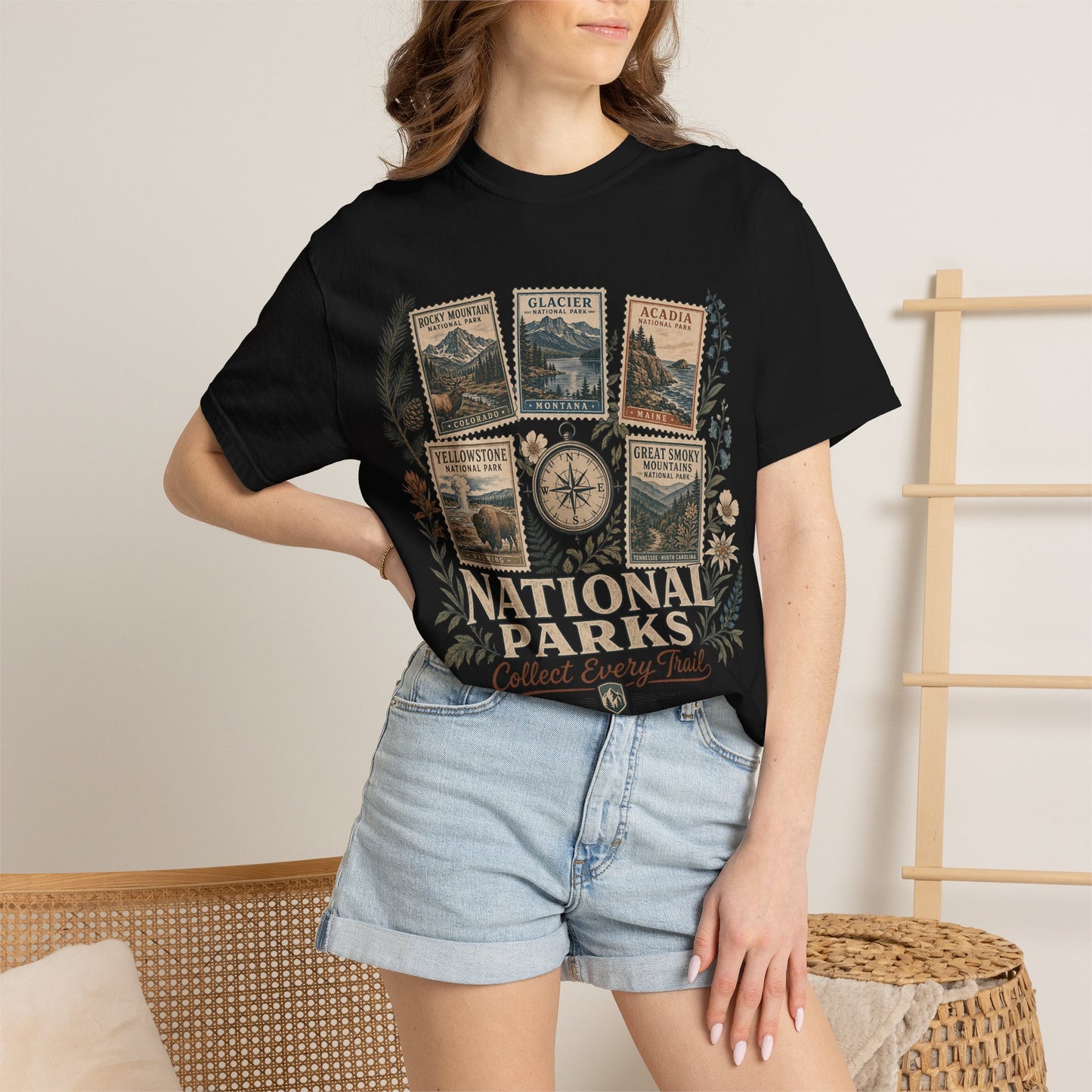National Parks Vintage Stamp T-Shirt — "Collect Every Trail"