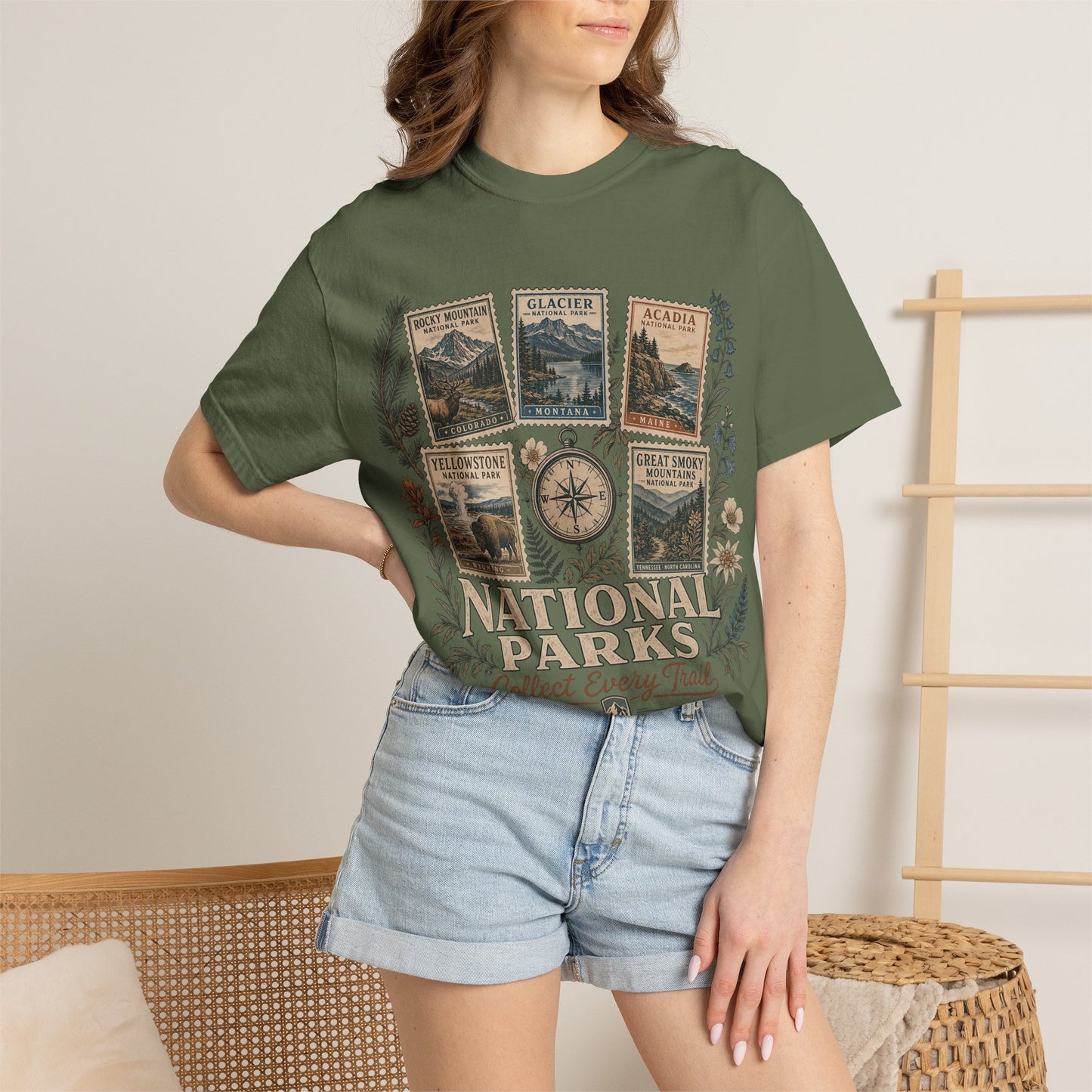 National Parks T-Shirt — 'Collect Every Trail' Vintage Park Stamps Design