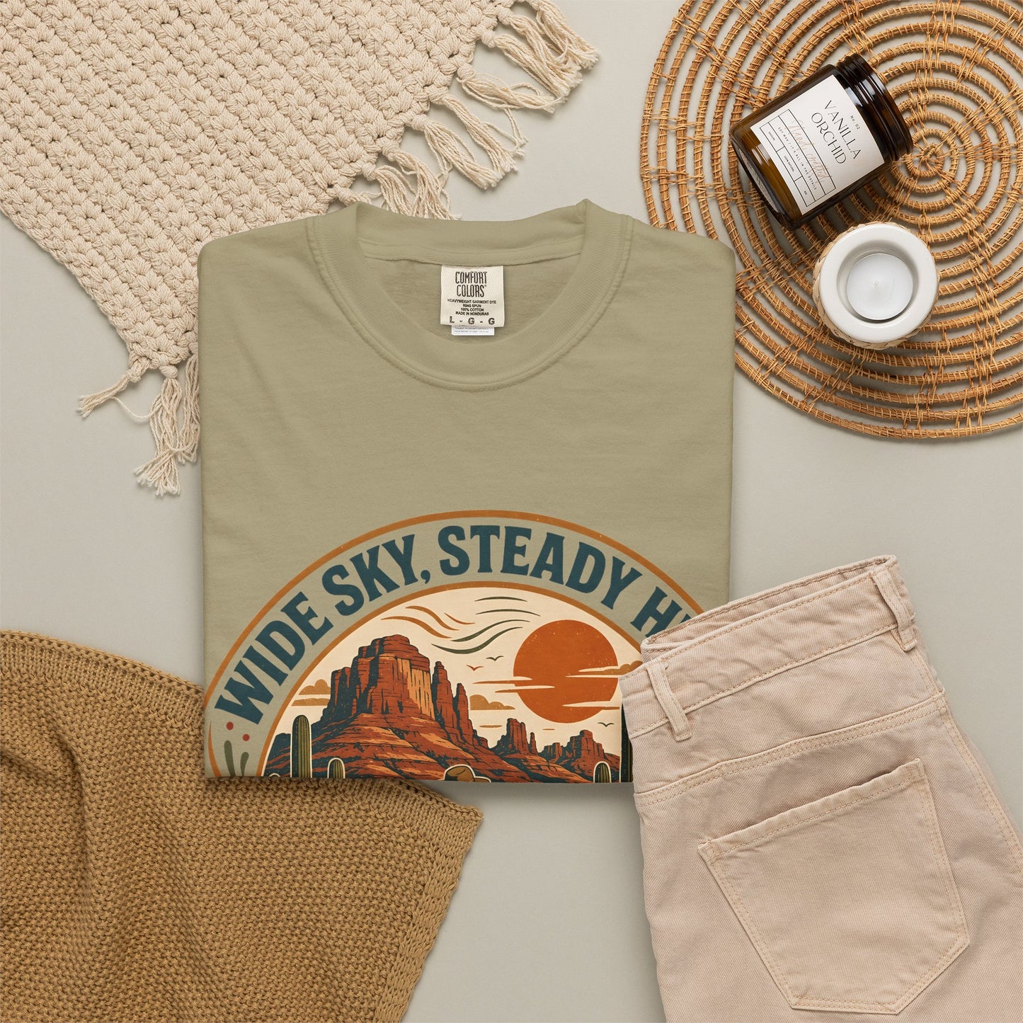 Desert Trail Society T-Shirt — "Wide Sky, Steady Heart" Retro Desert Graphic Tee