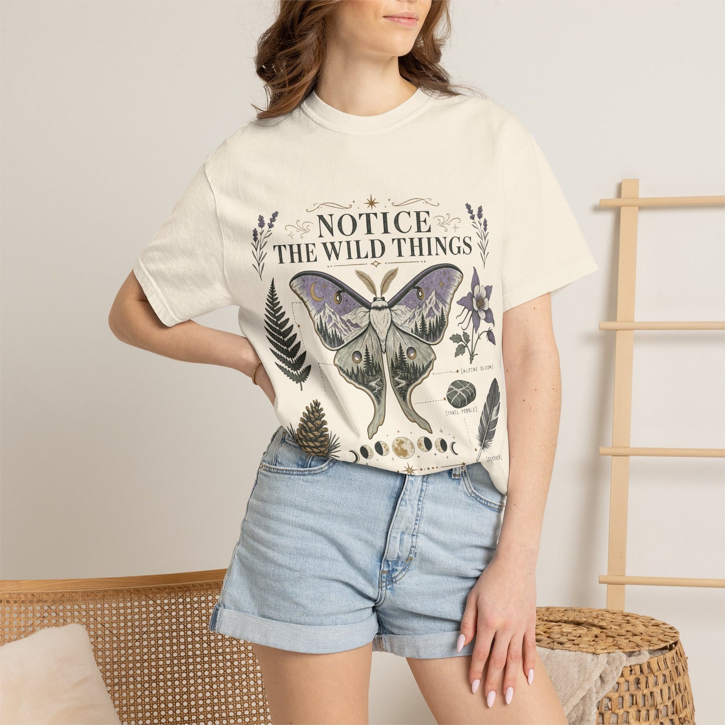 Nature-Inspired T-Shirt — “Notice the Wild Things” Moth & Botanical Graphic