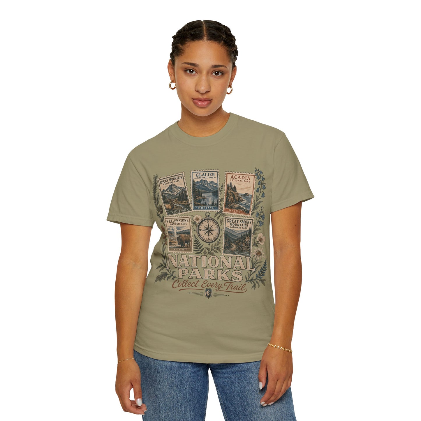 National Parks T-Shirt — 'Collect Every Trail' Vintage Park Stamps Design