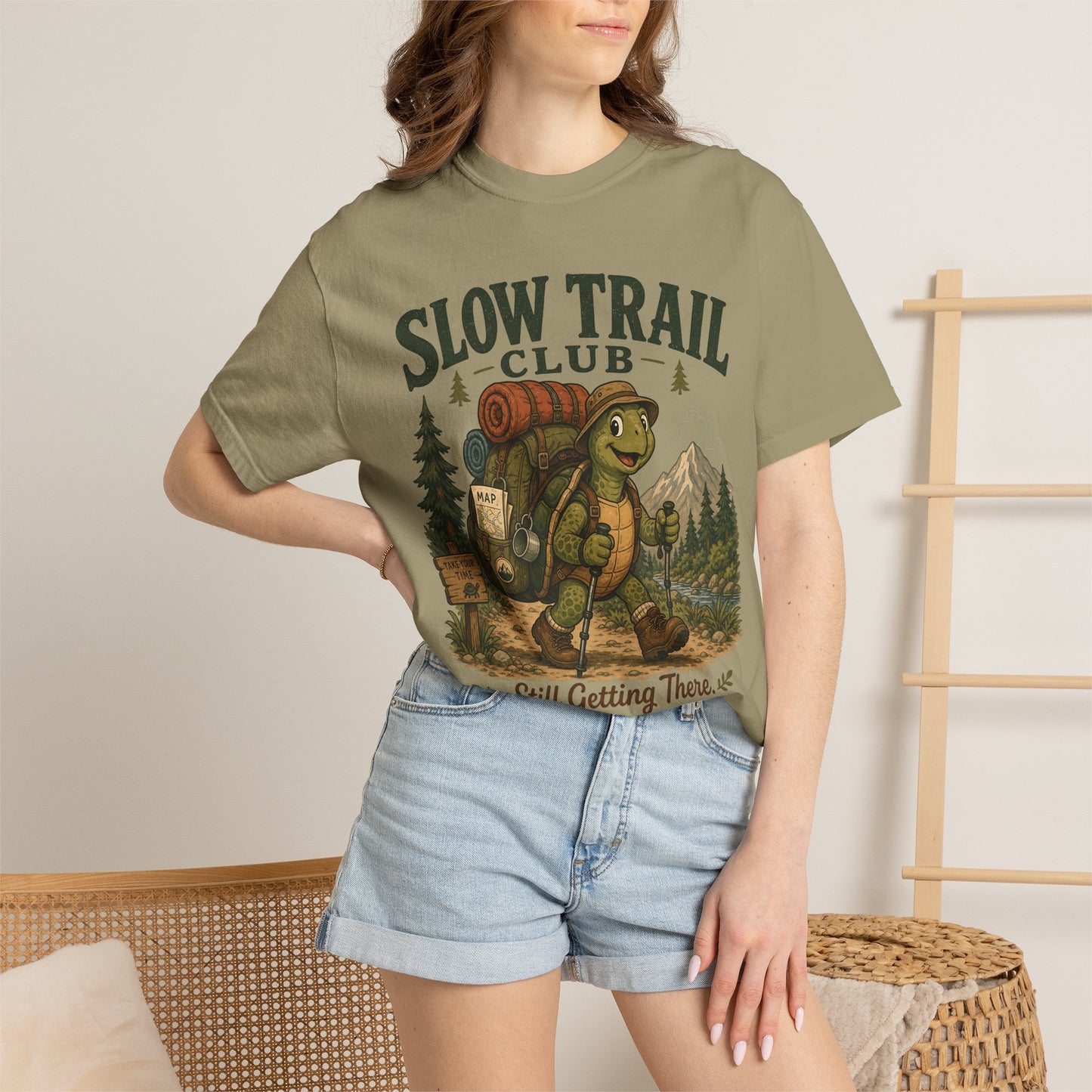 Slow Trail Club T-Shirt — “Still Getting There” Hiking Turtle Graphic Tee