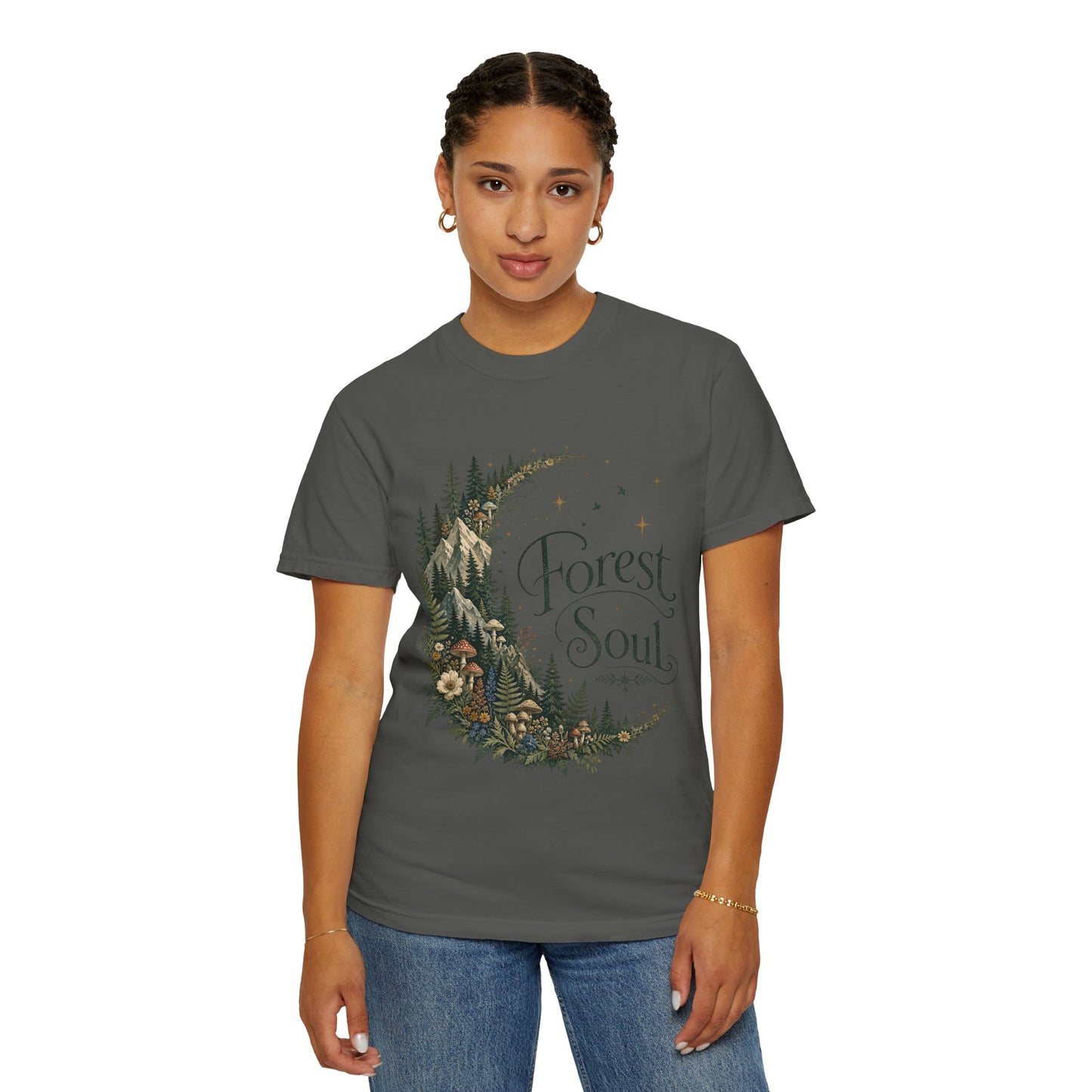 Forest Soul T‑Shirt — Crescent Moon Woodland Graphic Tee