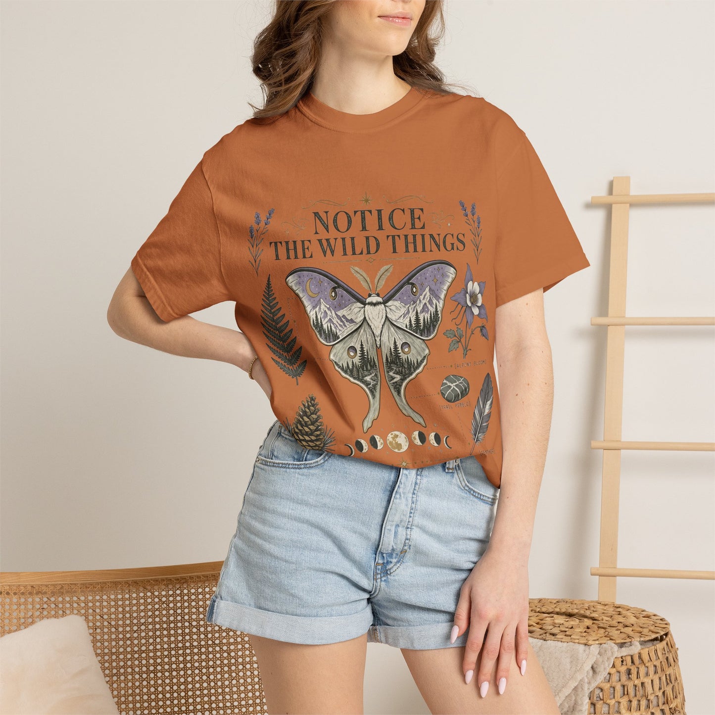 Nature-Inspired T-Shirt — “Notice the Wild Things” Moth & Botanical Graphic