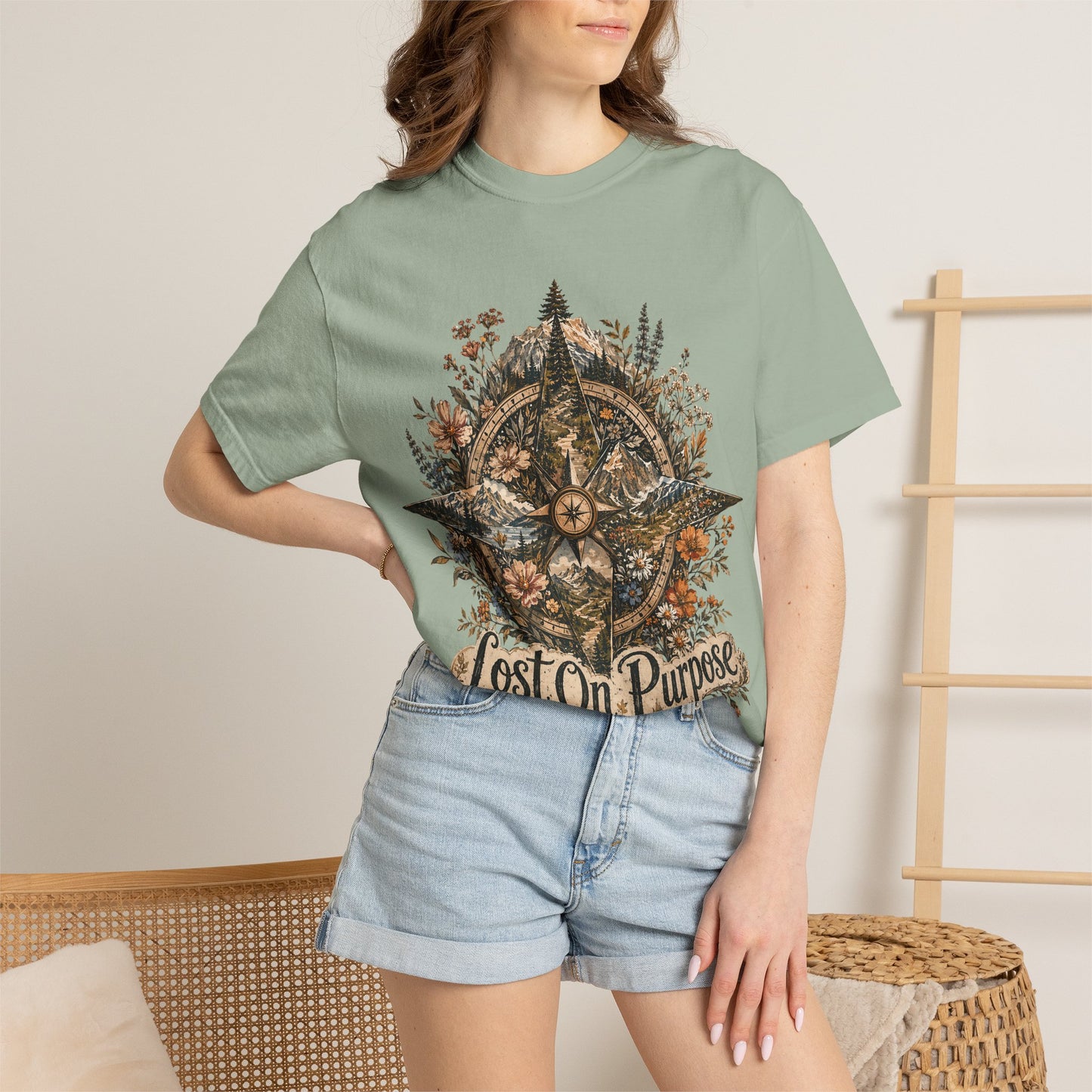 Lost on Purpose Compass T-Shirt — Floral Adventure Graphic Tee
