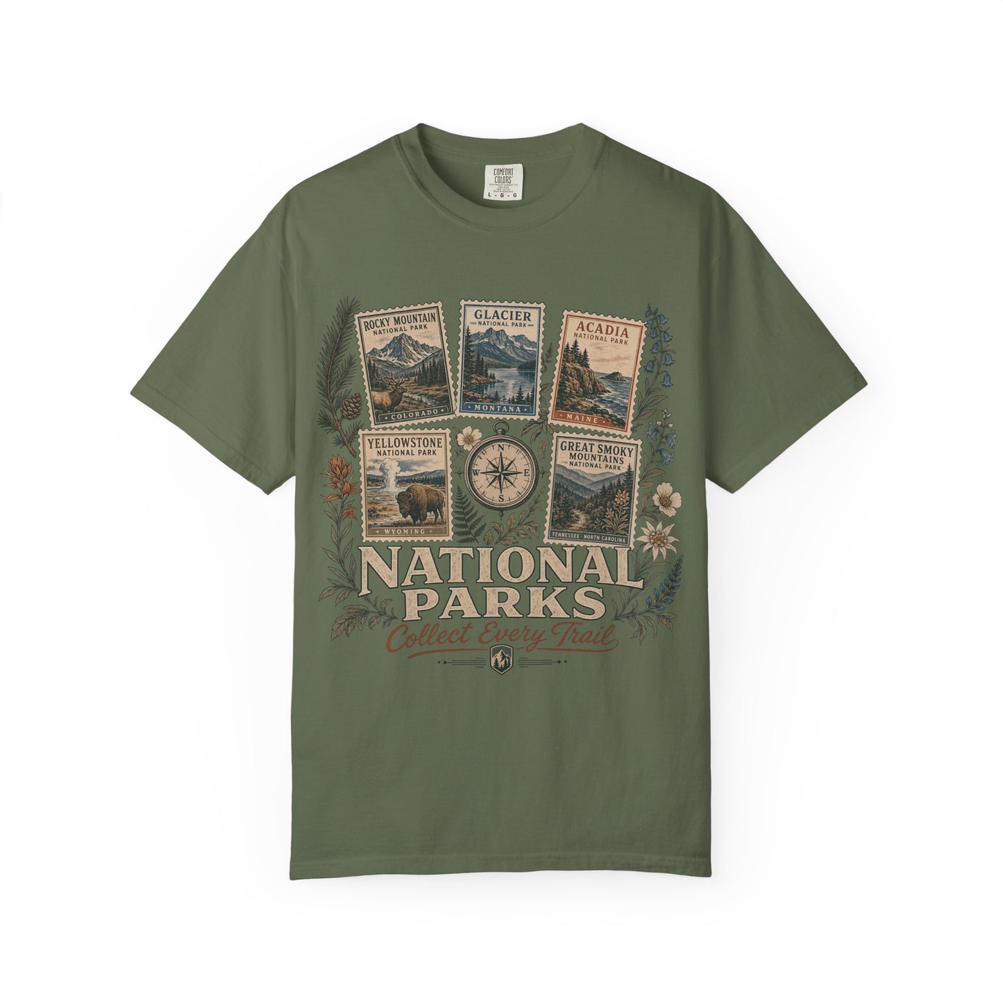 National Parks T-Shirt — 'Collect Every Trail' Vintage Park Stamps Design