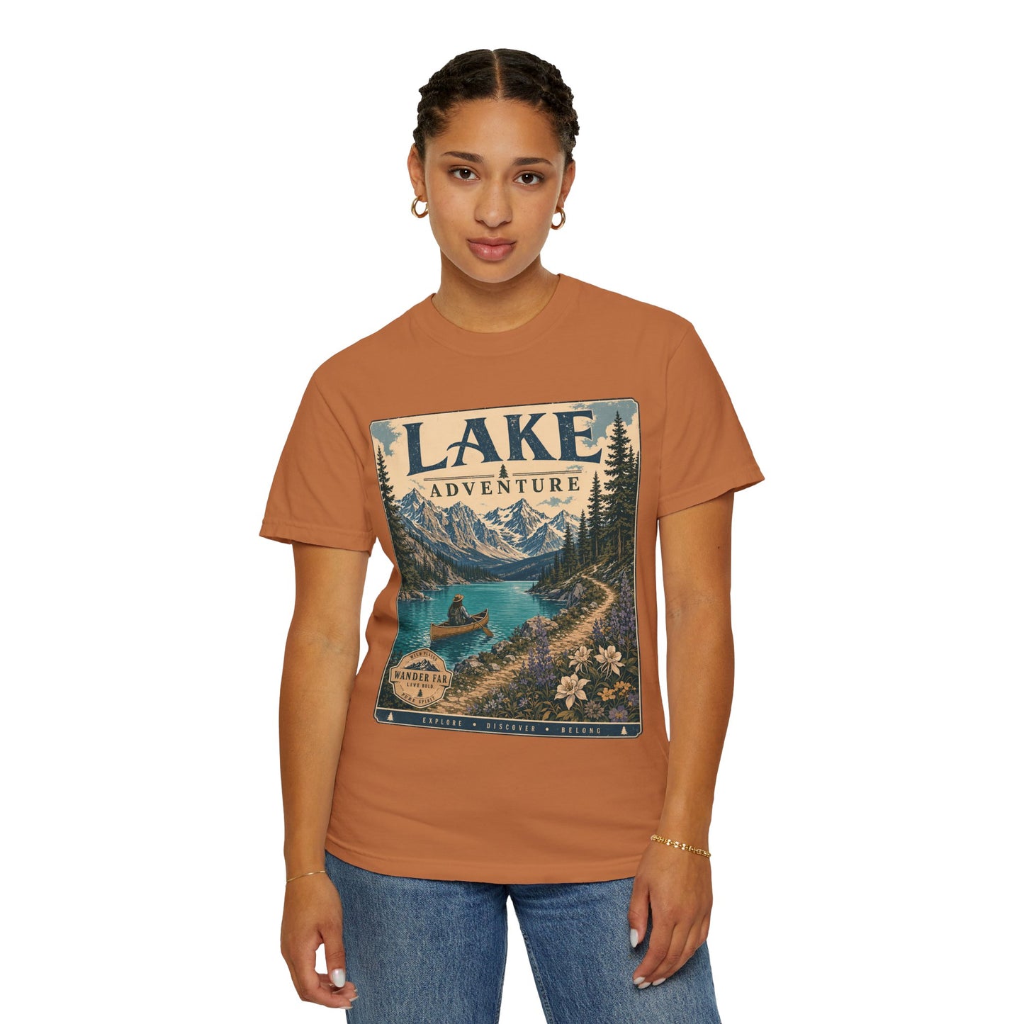 Lake Adventure T-Shirt — Retro Mountain Lake Graphic Tee