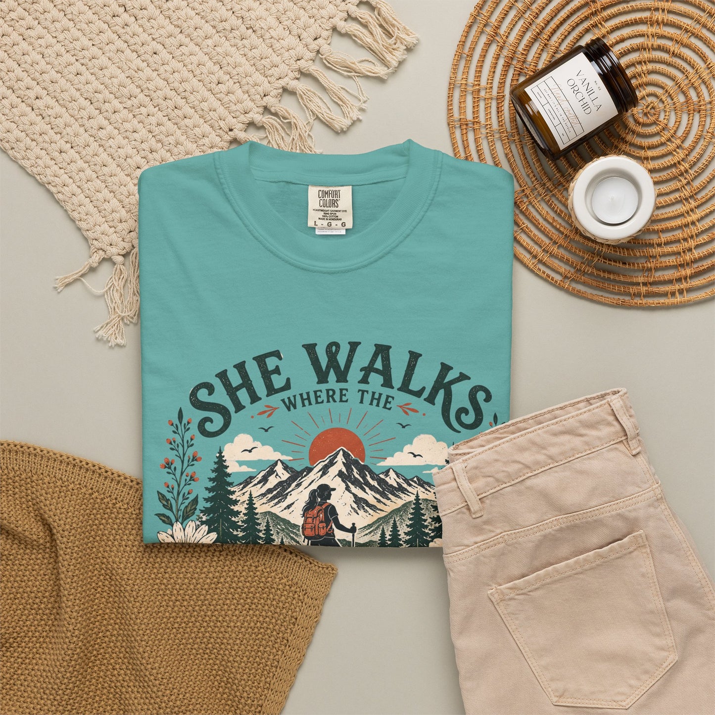 She Walks Where the Wild Things Bloom T-Shirt — Floral Vintage Hiking Tee