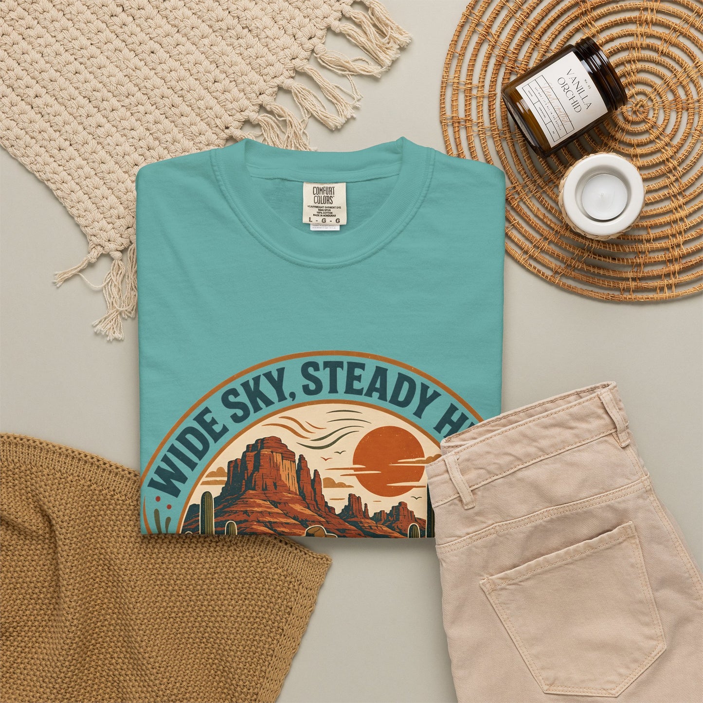 Desert Trail Society T-Shirt — "Wide Sky, Steady Heart" Retro Desert Graphic Tee