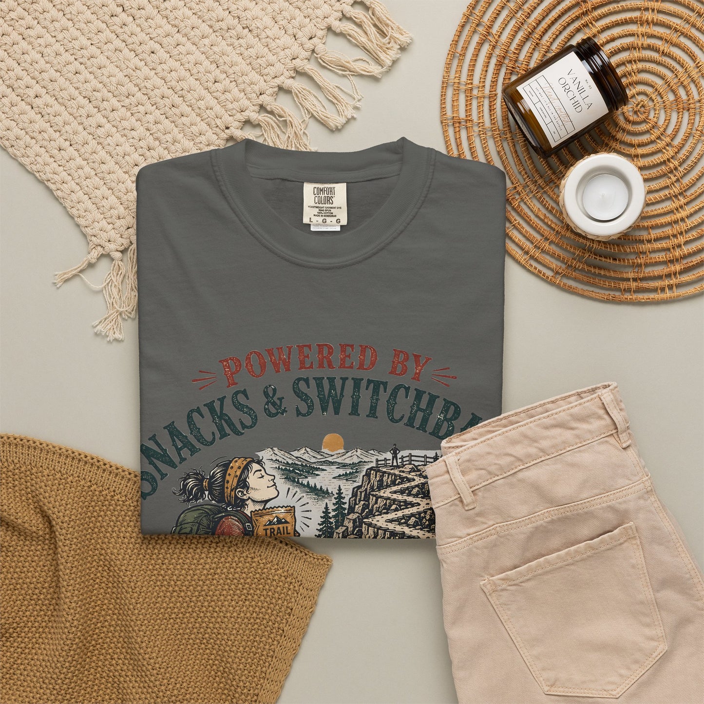 Hiking T-Shirt — "Powered by Snacks & Switchbacks" Outdoor Trail Tee