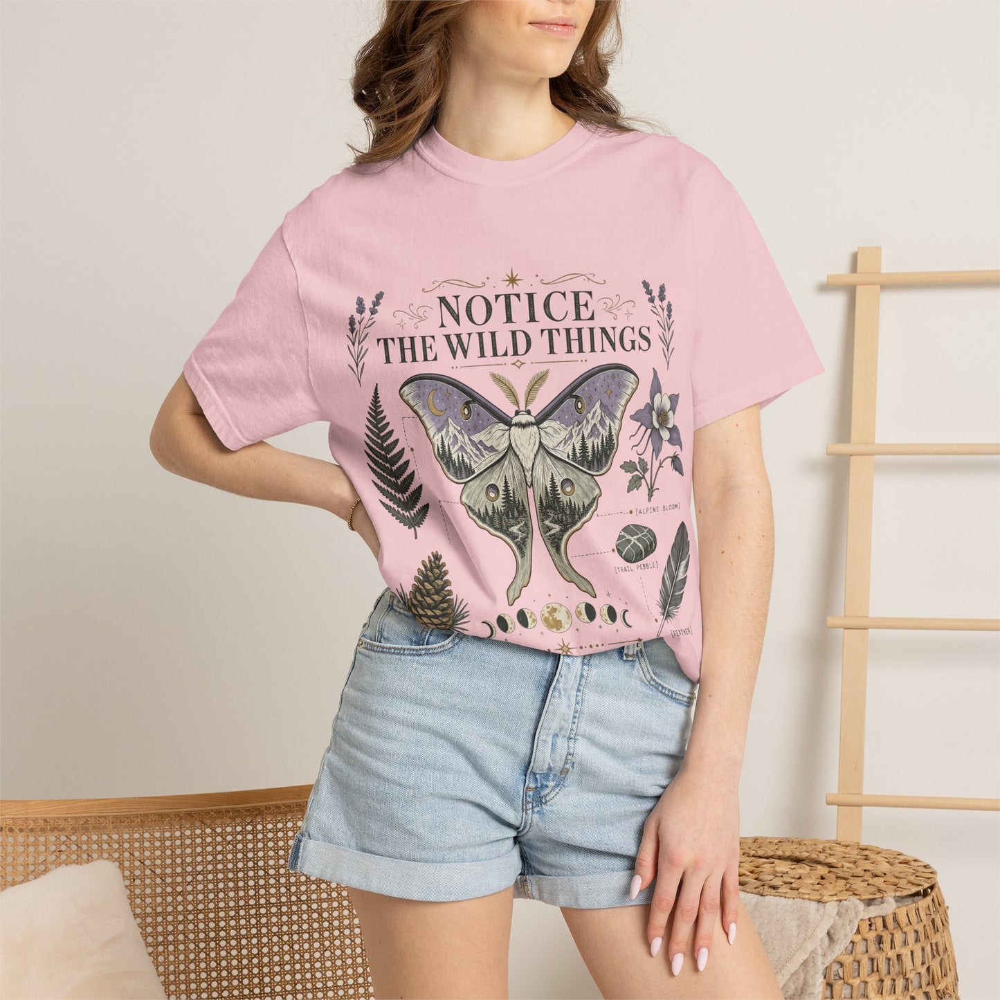 Nature-Inspired T-Shirt — “Notice the Wild Things” Moth & Botanical Graphic