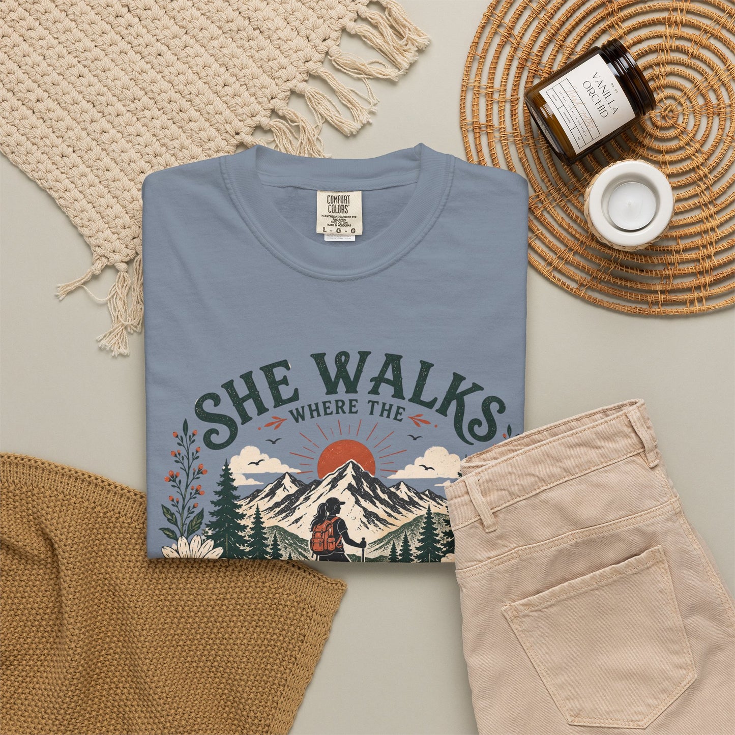 She Walks Where the Wild Things Bloom T-Shirt — Floral Vintage Hiking Tee