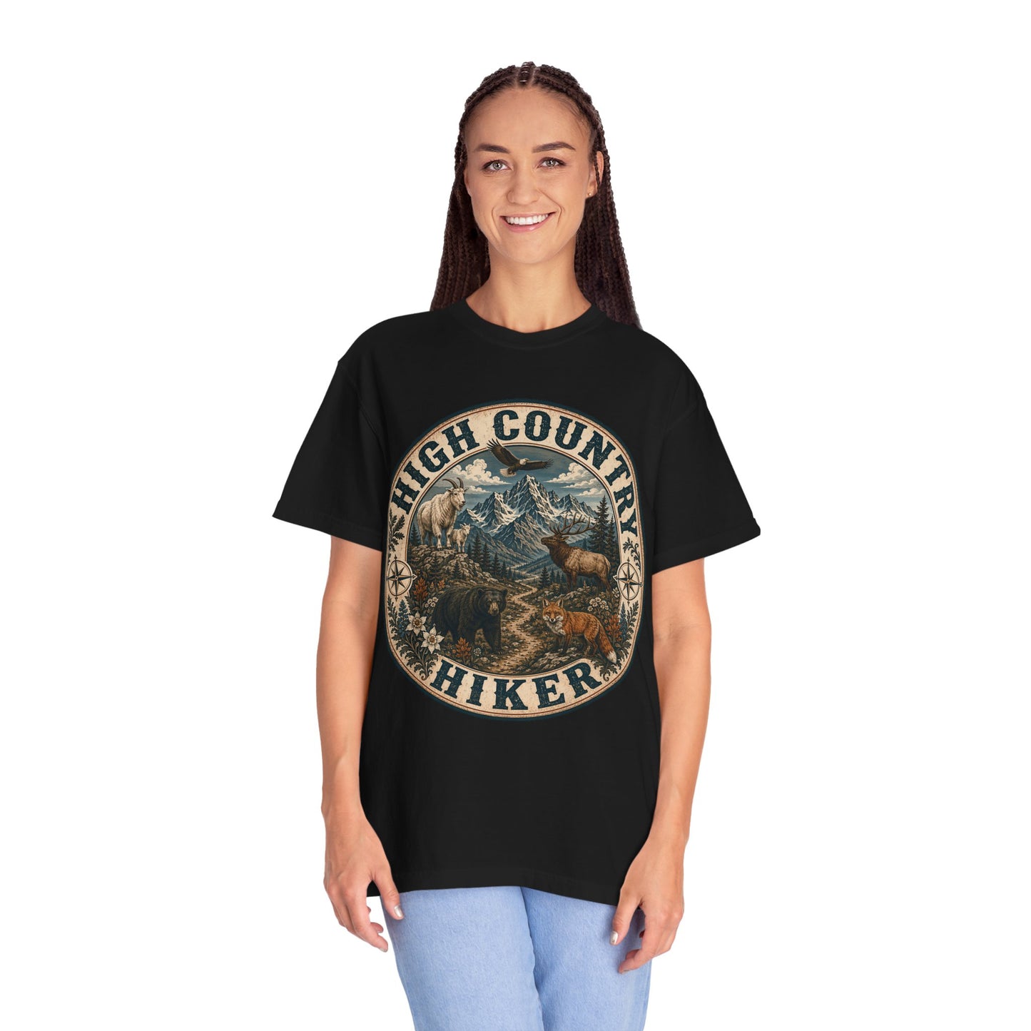 High Country Hiker T-Shirt — Mountain Wildlife Outdoor Tee