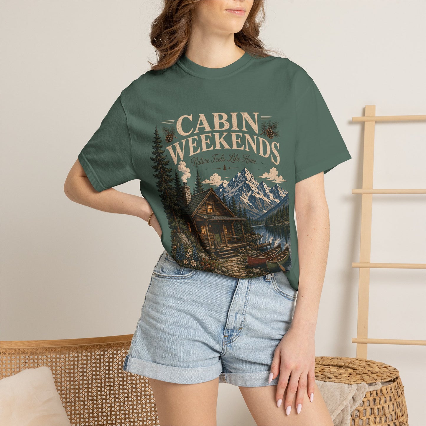 Cabin Weekends Graphic T-Shirt — Rustic Mountain Cabin Tee