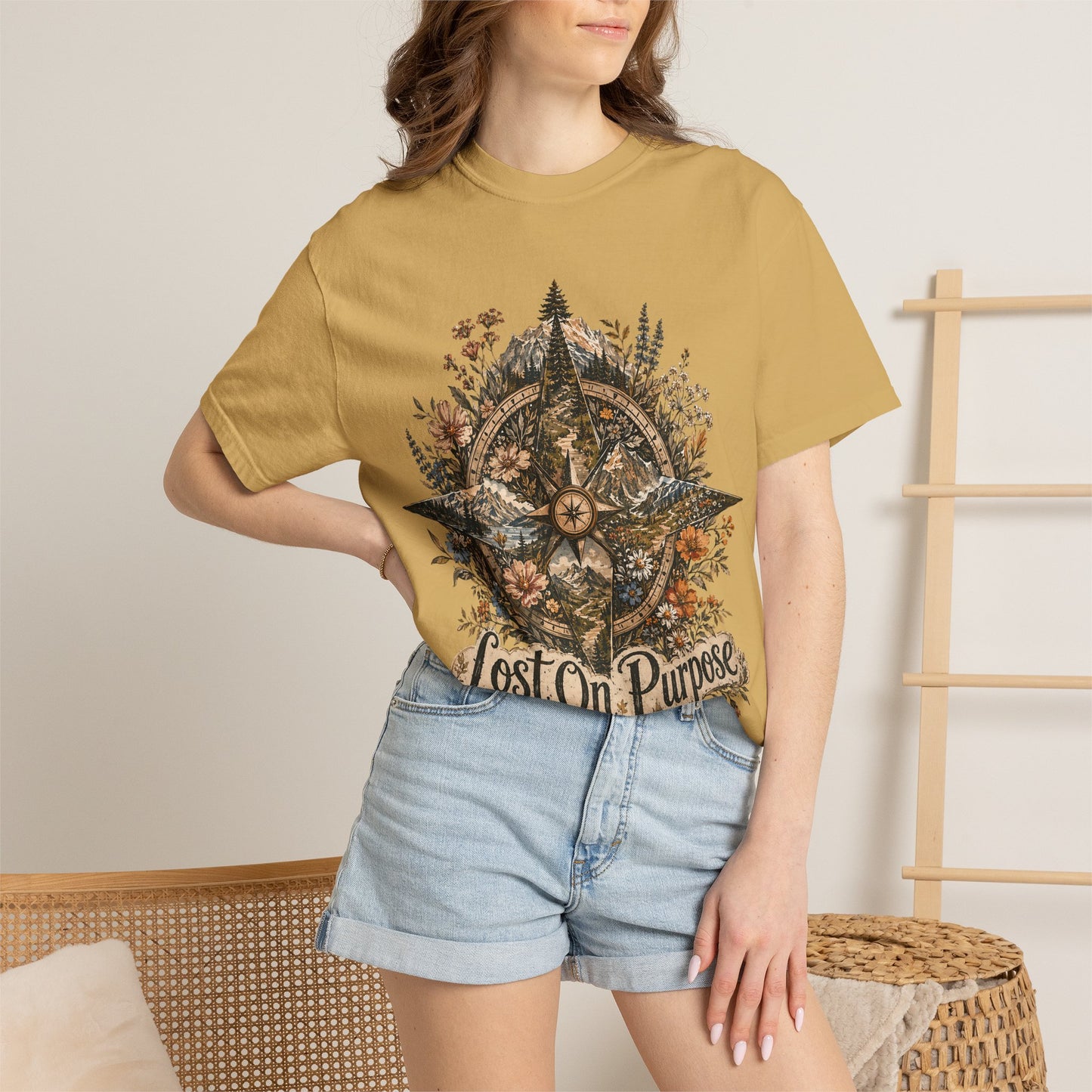 Lost on Purpose Compass T-Shirt — Floral Adventure Graphic Tee