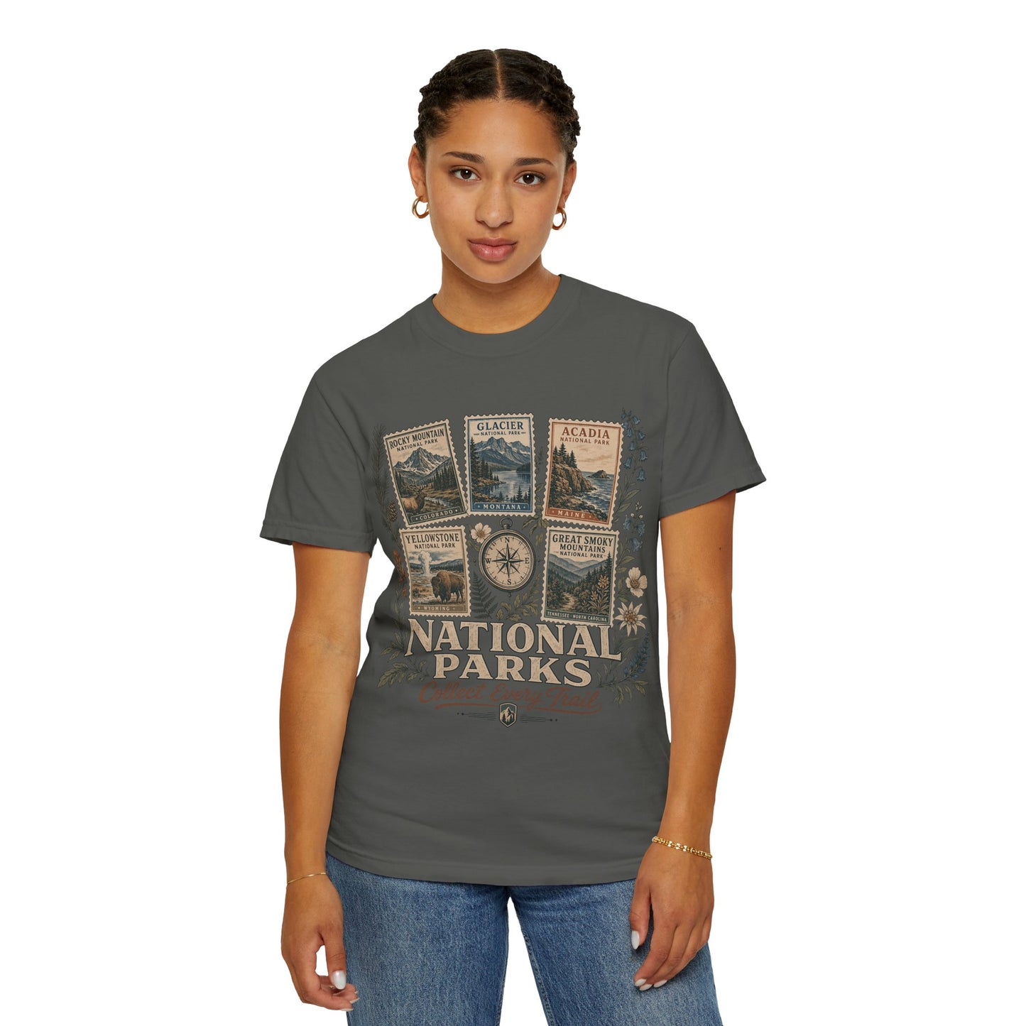 National Parks T-Shirt — 'Collect Every Trail' Vintage Park Stamps Design