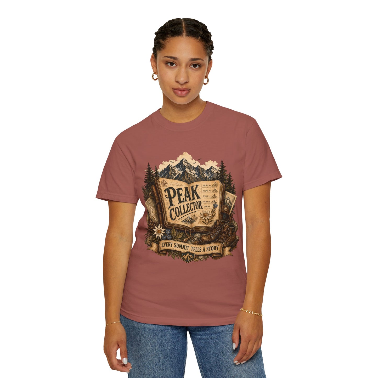 Peak Collector T-Shirt — Mountain Hiking Tee (“Every Summit Tells a Story”)