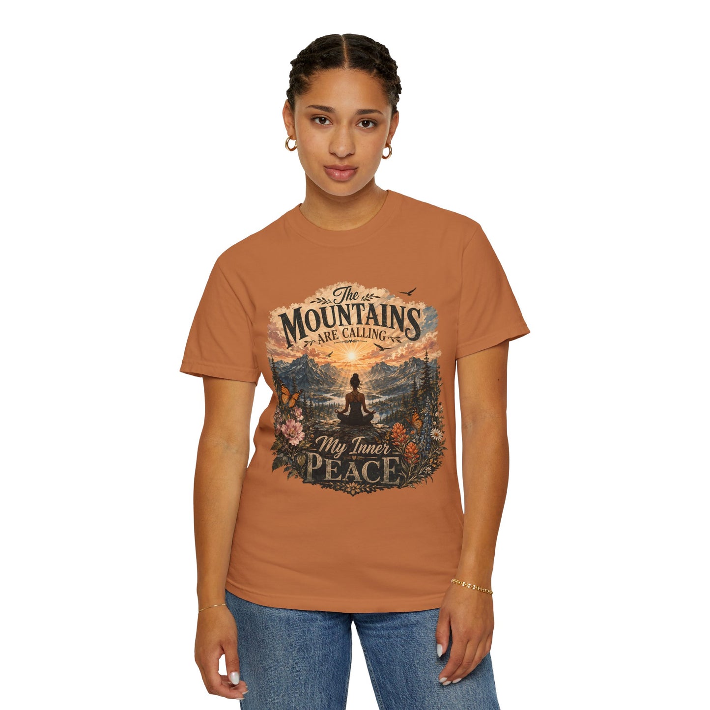 Mountain Meditation T‑Shirt — "The Mountains Are Calling, My Time of Peace"
