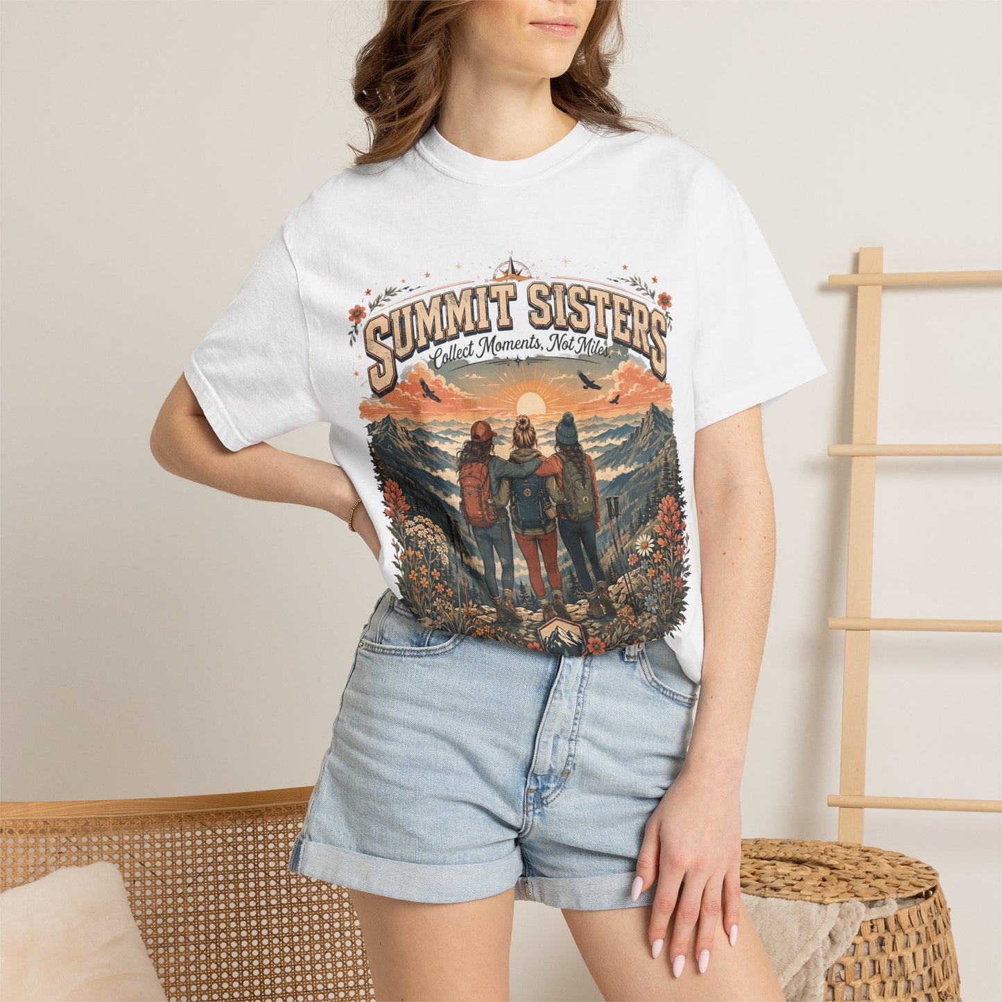 Summit Sisters Graphic T-Shirt — Retro Mountain Hiking Tee