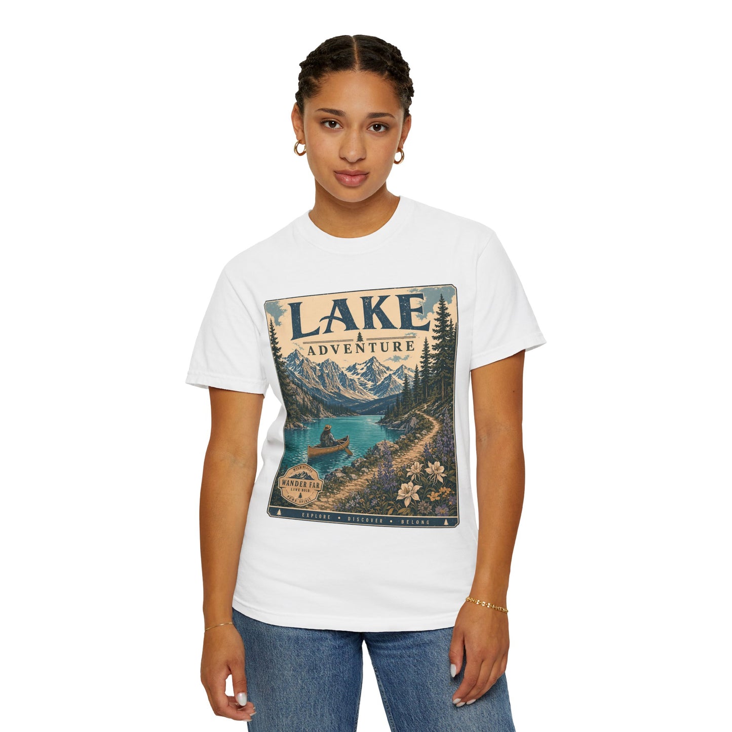 Lake Adventure T-Shirt — Retro Mountain Lake Graphic Tee