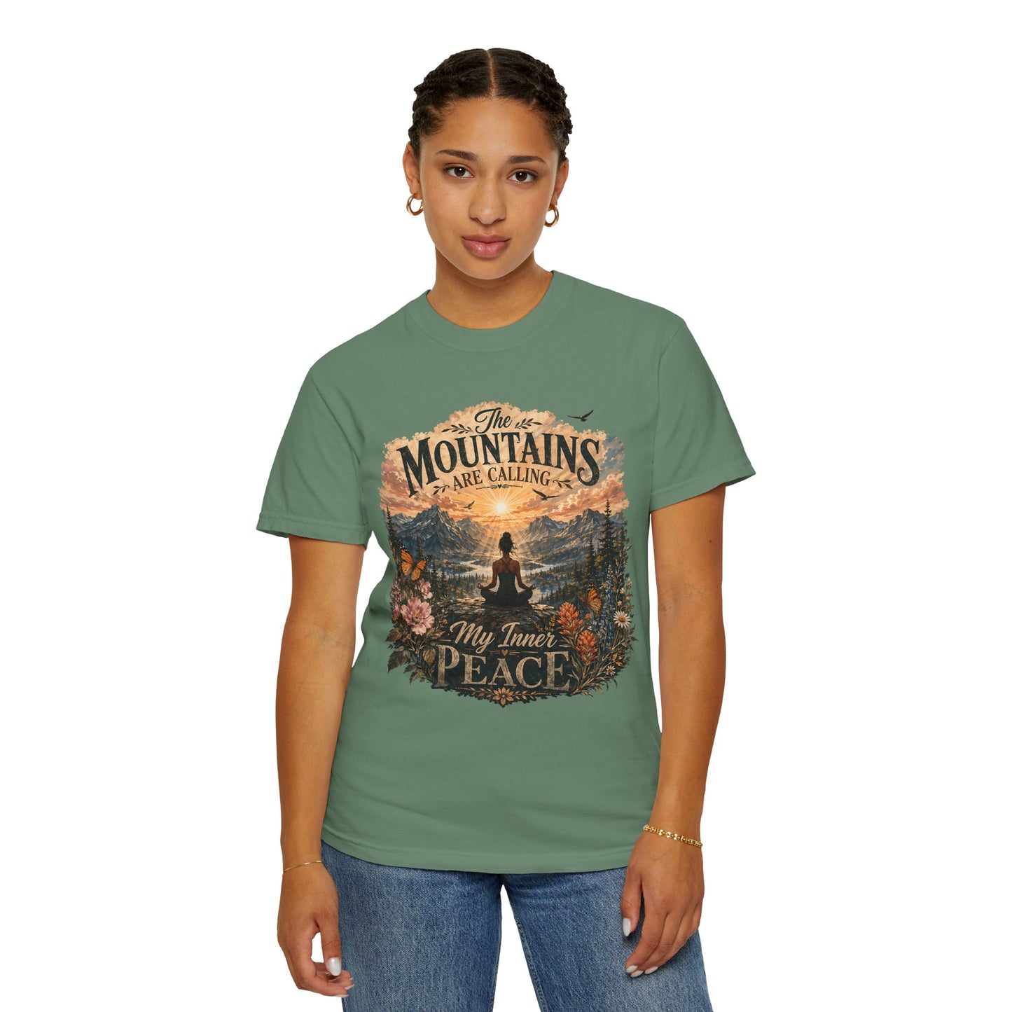Mountain Meditation T‑Shirt — "The Mountains Are Calling, My Time of Peace"