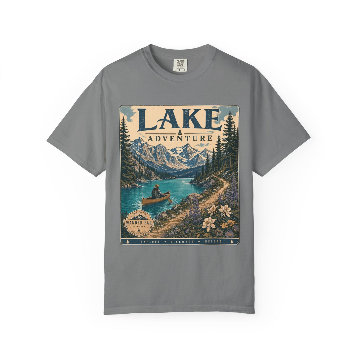 Lake Adventure T-Shirt — Retro Mountain Lake Graphic Tee