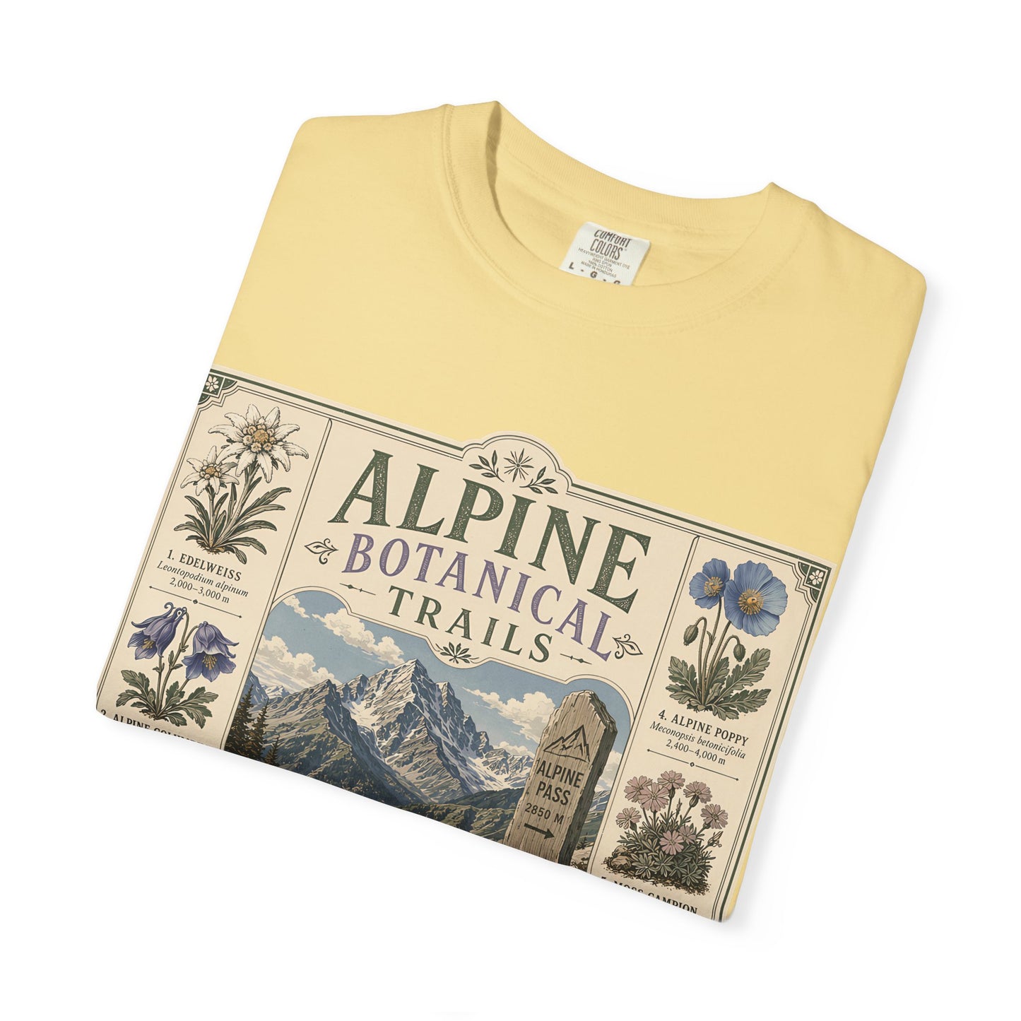 Alpine Botanical Trails T‑Shirt — Vintage Mountain & Wildflower Graphic