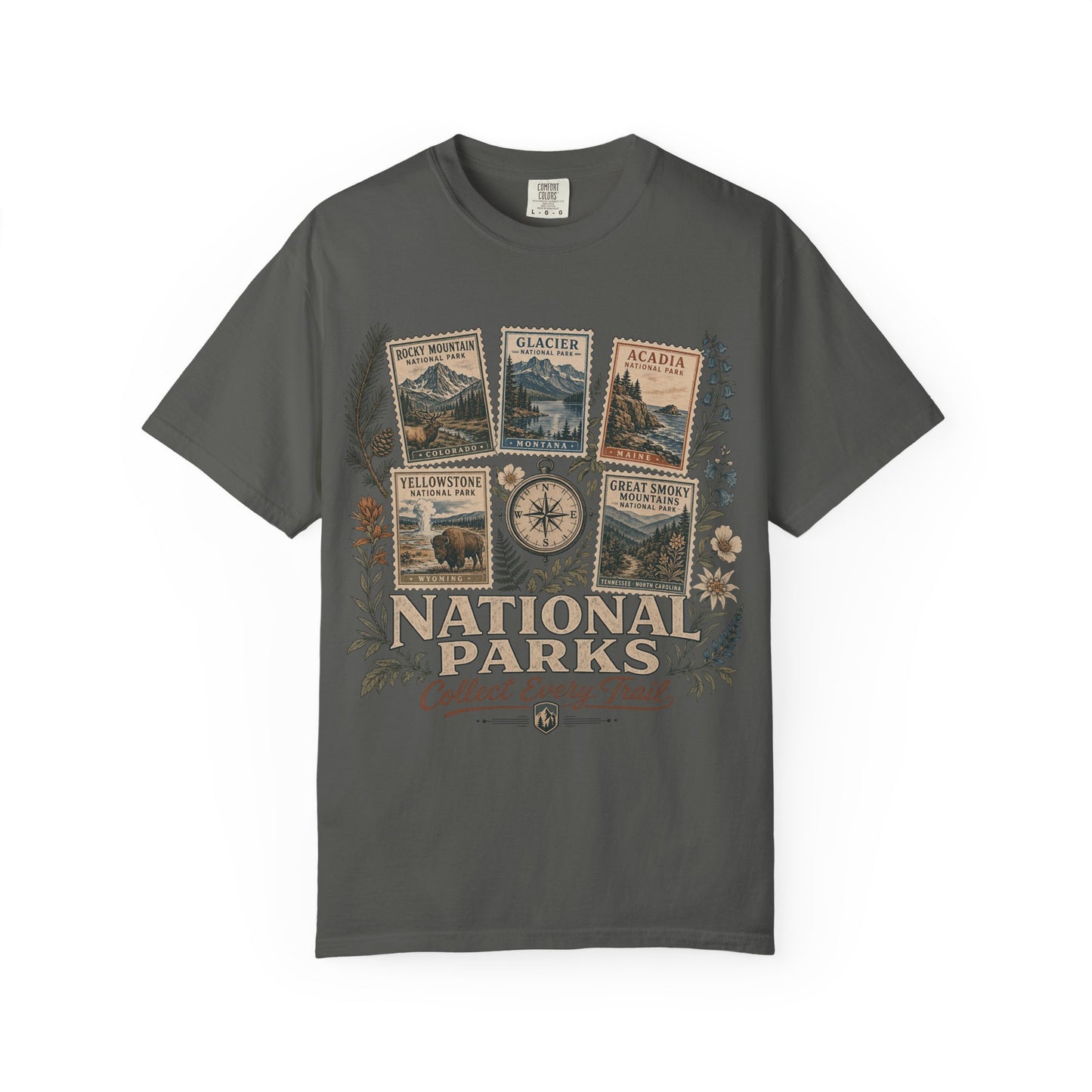 National Parks T-Shirt — 'Collect Every Trail' Vintage Park Stamps Design