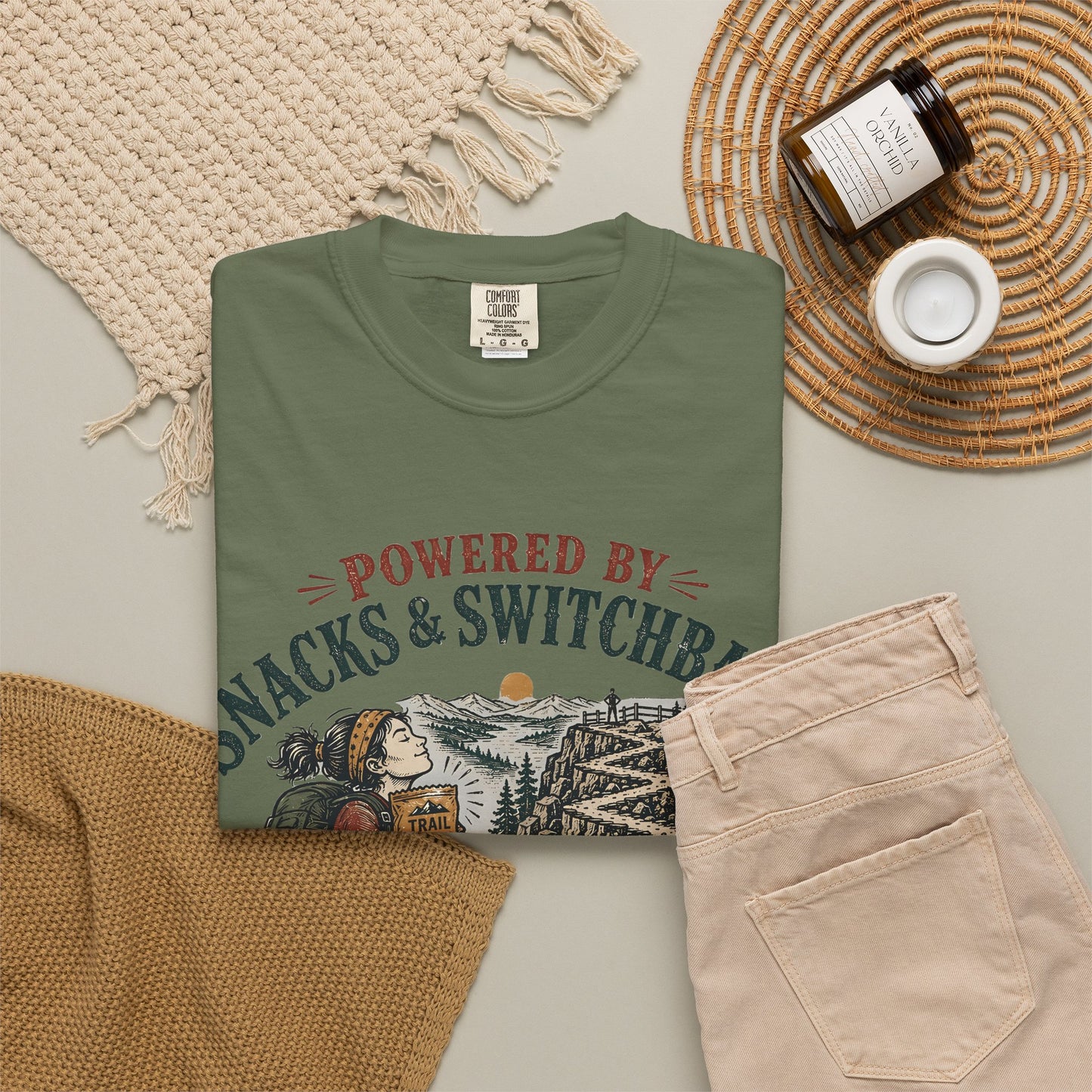 Hiking T-Shirt — "Powered by Snacks & Switchbacks" Outdoor Trail Tee