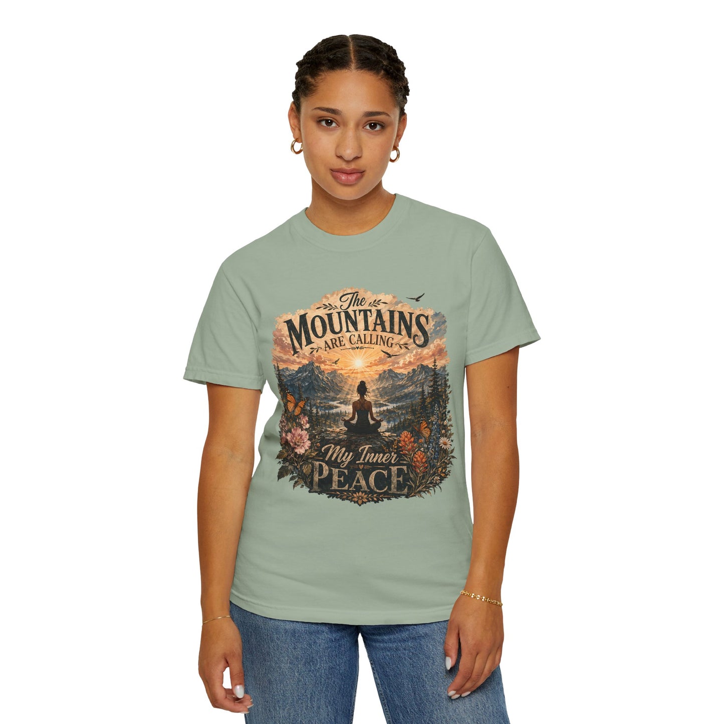Mountain Meditation T‑Shirt — "The Mountains Are Calling, My Time of Peace"