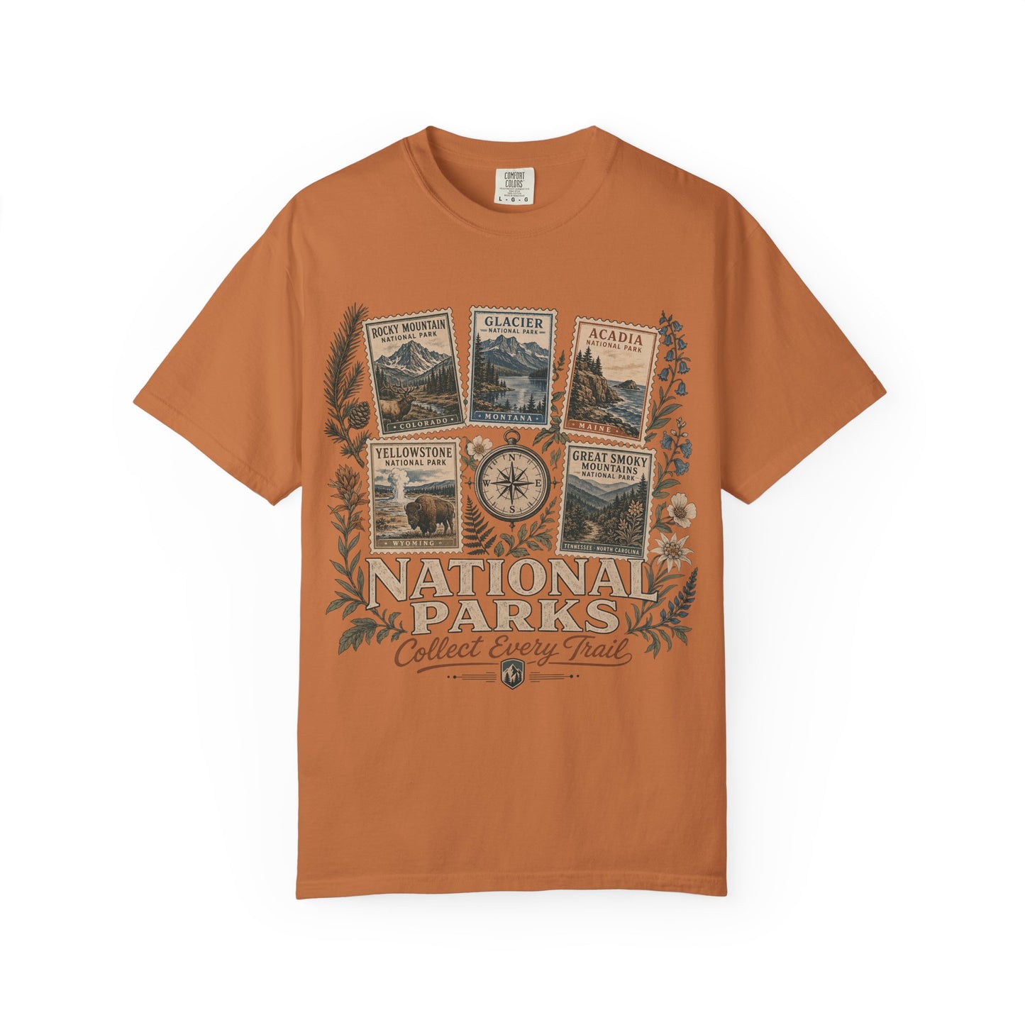National Parks T-Shirt — 'Collect Every Trail' Vintage Park Stamps Design