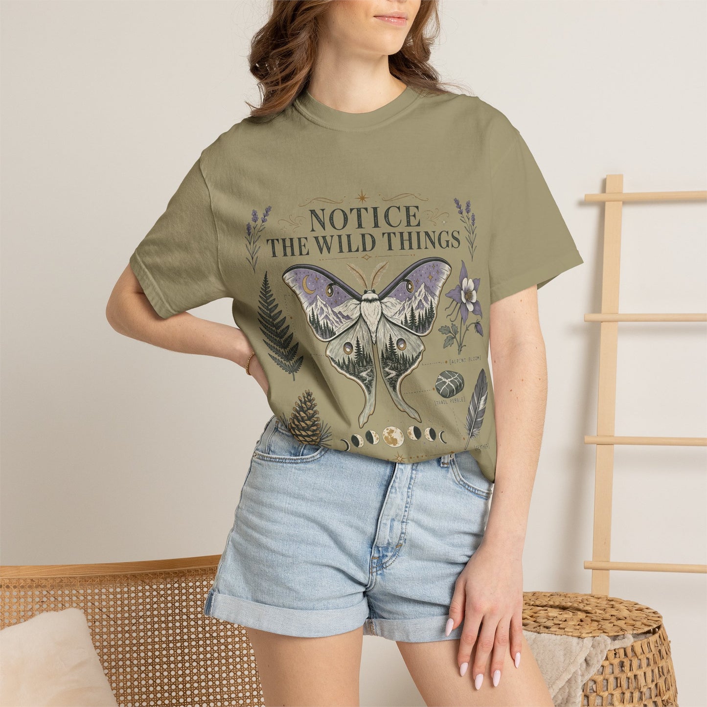 Nature-Inspired T-Shirt — “Notice the Wild Things” Moth & Botanical Graphic