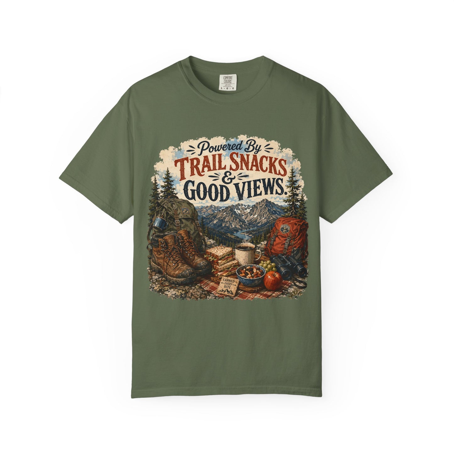Trail Snacks & Good Views T-Shirt — Hiking Adventure Graphic Tee
