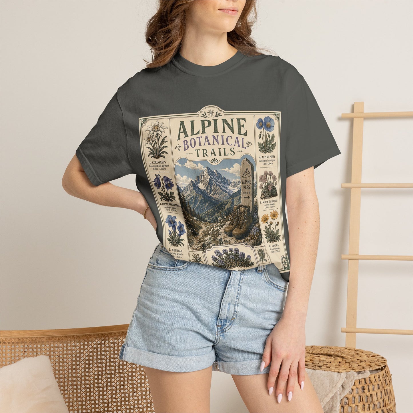 Alpine Botanical Trails T‑Shirt — Vintage Mountain & Wildflower Graphic